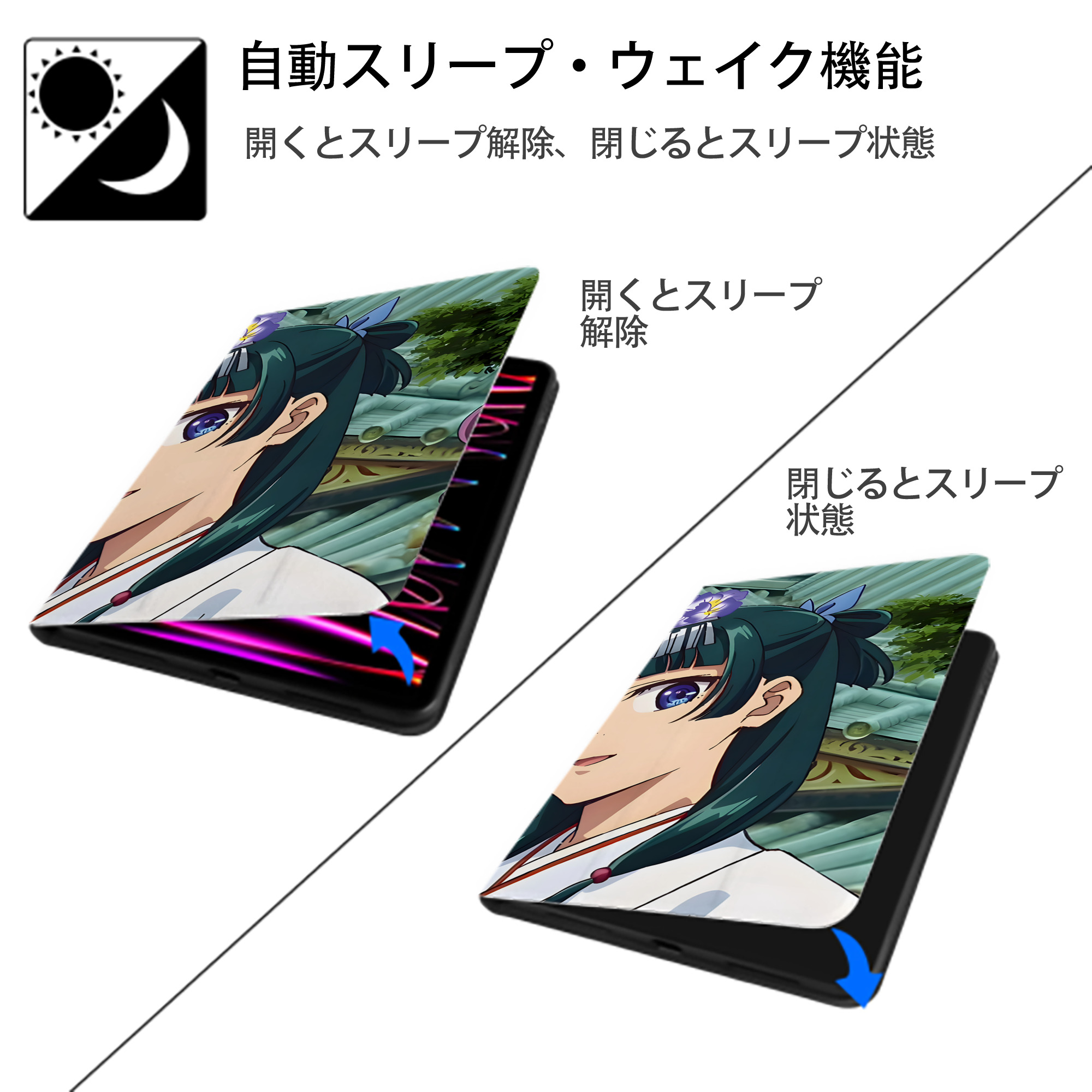 薬屋のひとりごと The Apothecary Diaries IPad ケース ブック型 PUレザー TPU 耐衝撃 軽量 薄型 ペン収納なし 全面保護 IPad 各モデル対応