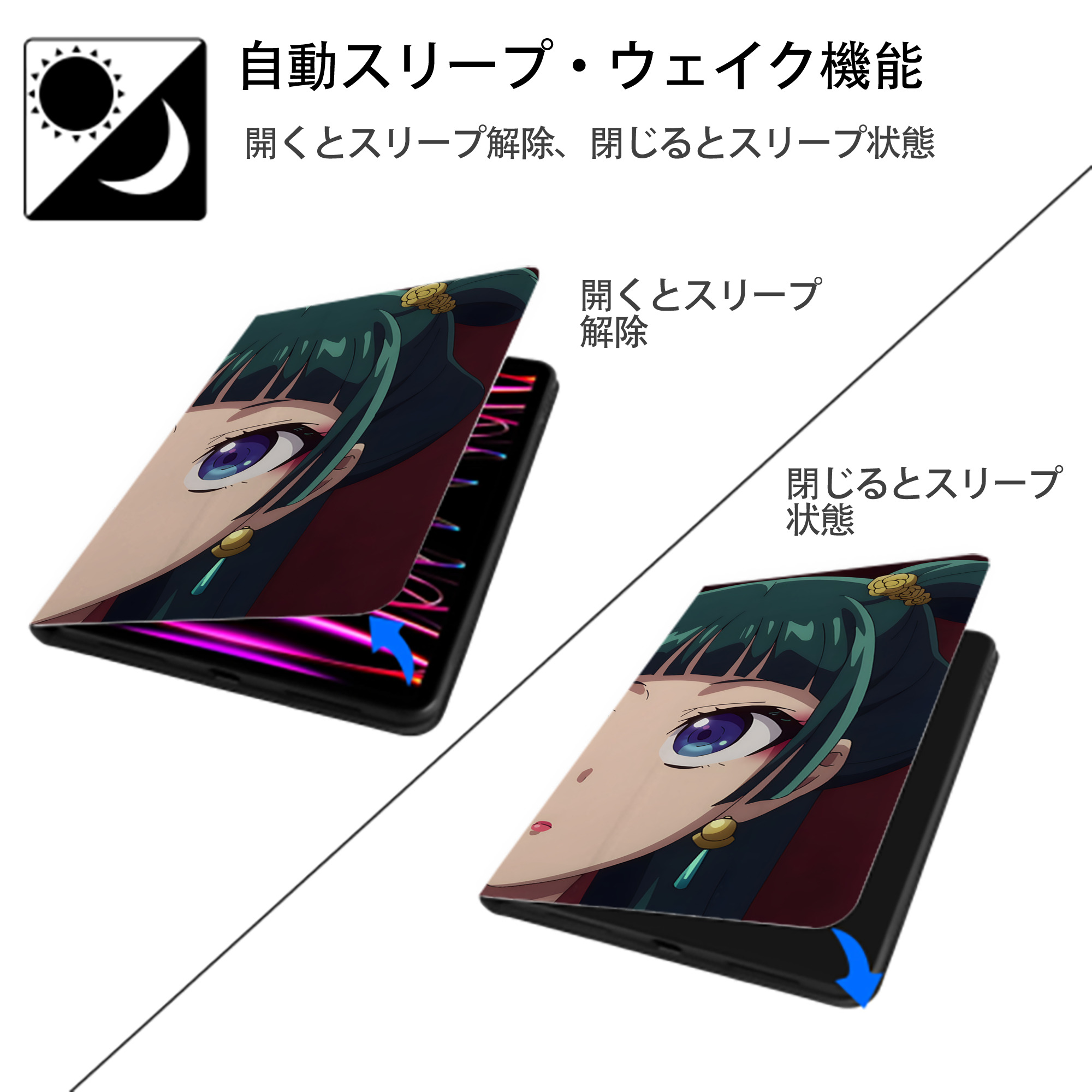 薬屋のひとりごと The Apothecary Diaries IPad ケース ブック型 PUレザー TPU 耐衝撃 軽量 薄型 ペン収納なし 全面保護 IPad 各モデル対応
