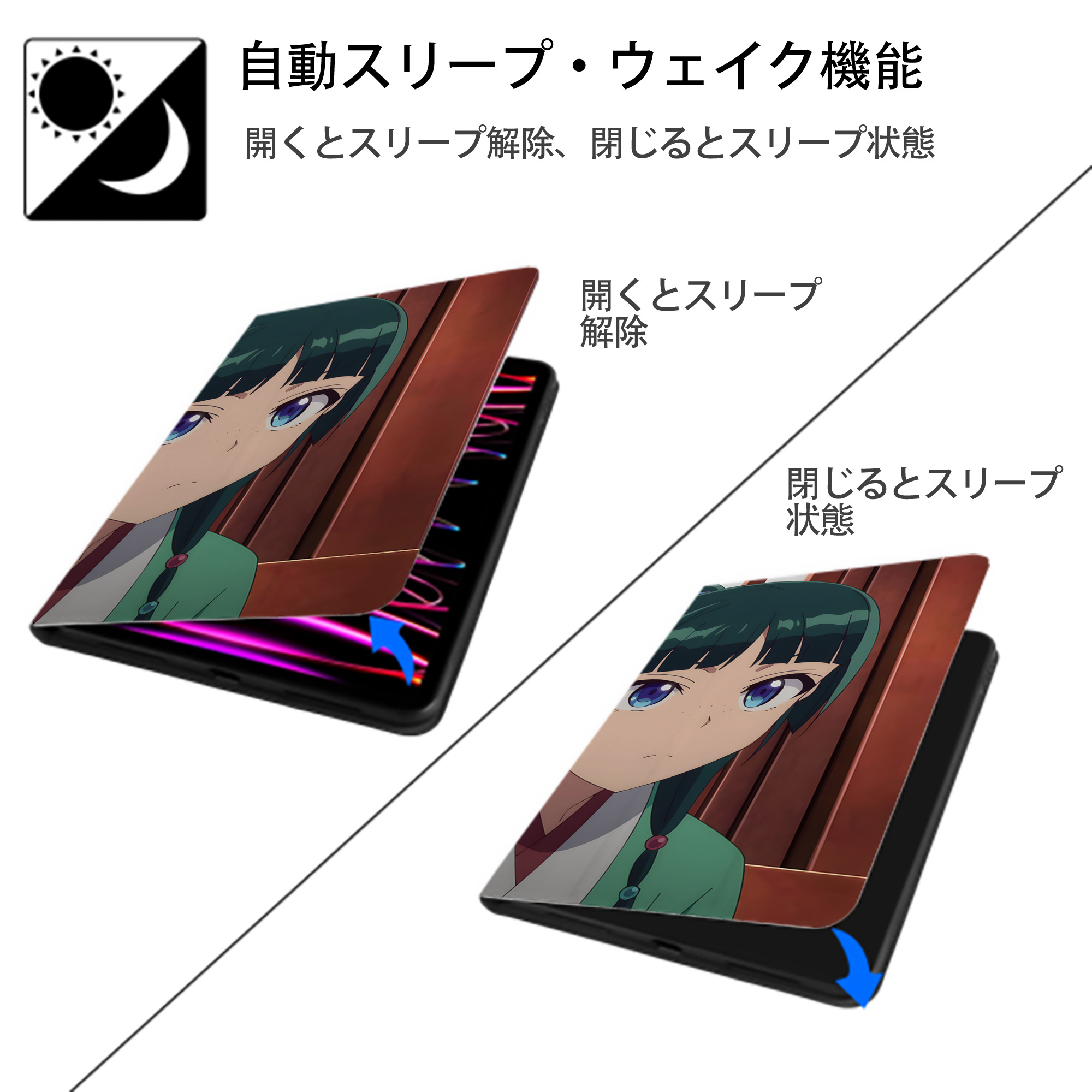 薬屋のひとりごと The Apothecary Diaries IPad ケース ブック型 PUレザー TPU 耐衝撃 軽量 薄型 ペン収納なし 全面保護 IPad 各モデル対応
