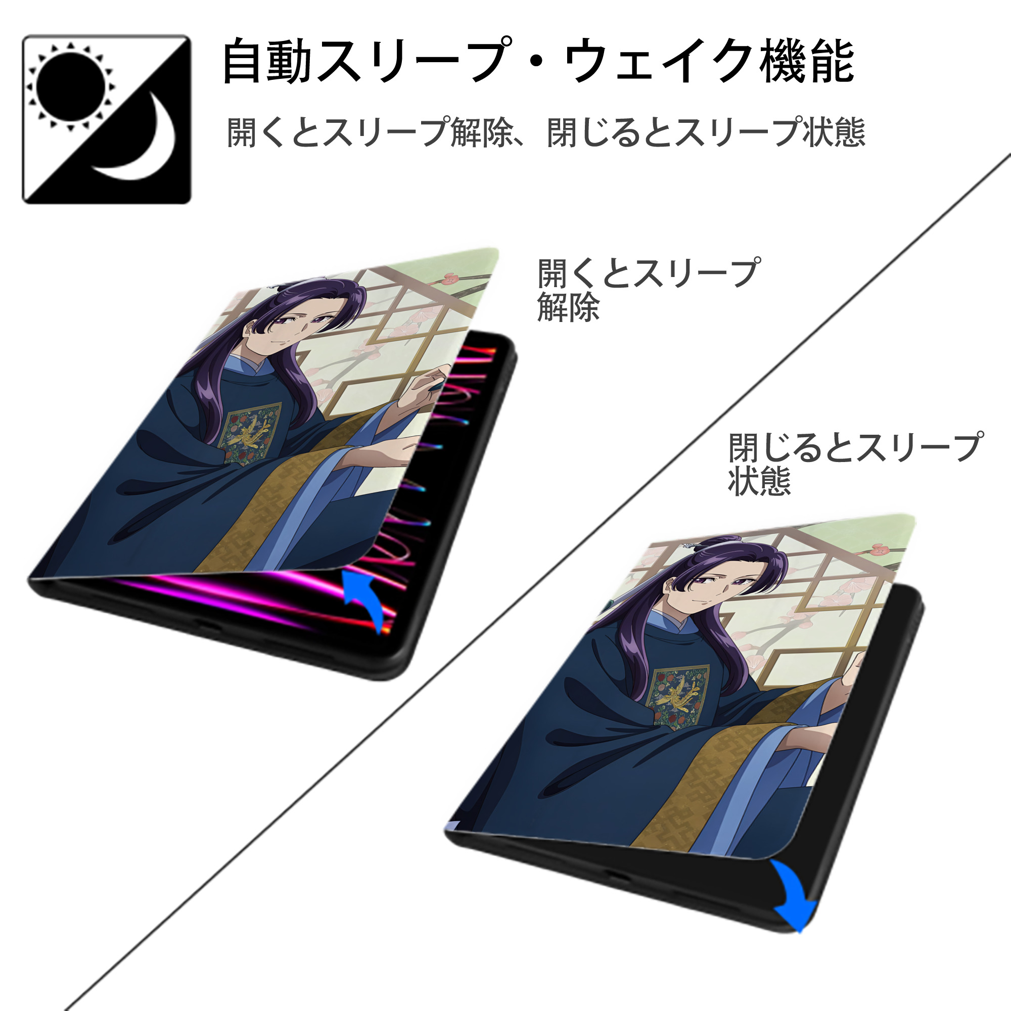 薬屋のひとりごと The Apothecary Diaries IPad ケース ブック型 PUレザー TPU 耐衝撃 軽量 薄型 ペン収納なし 全面保護 IPad 各モデル対応