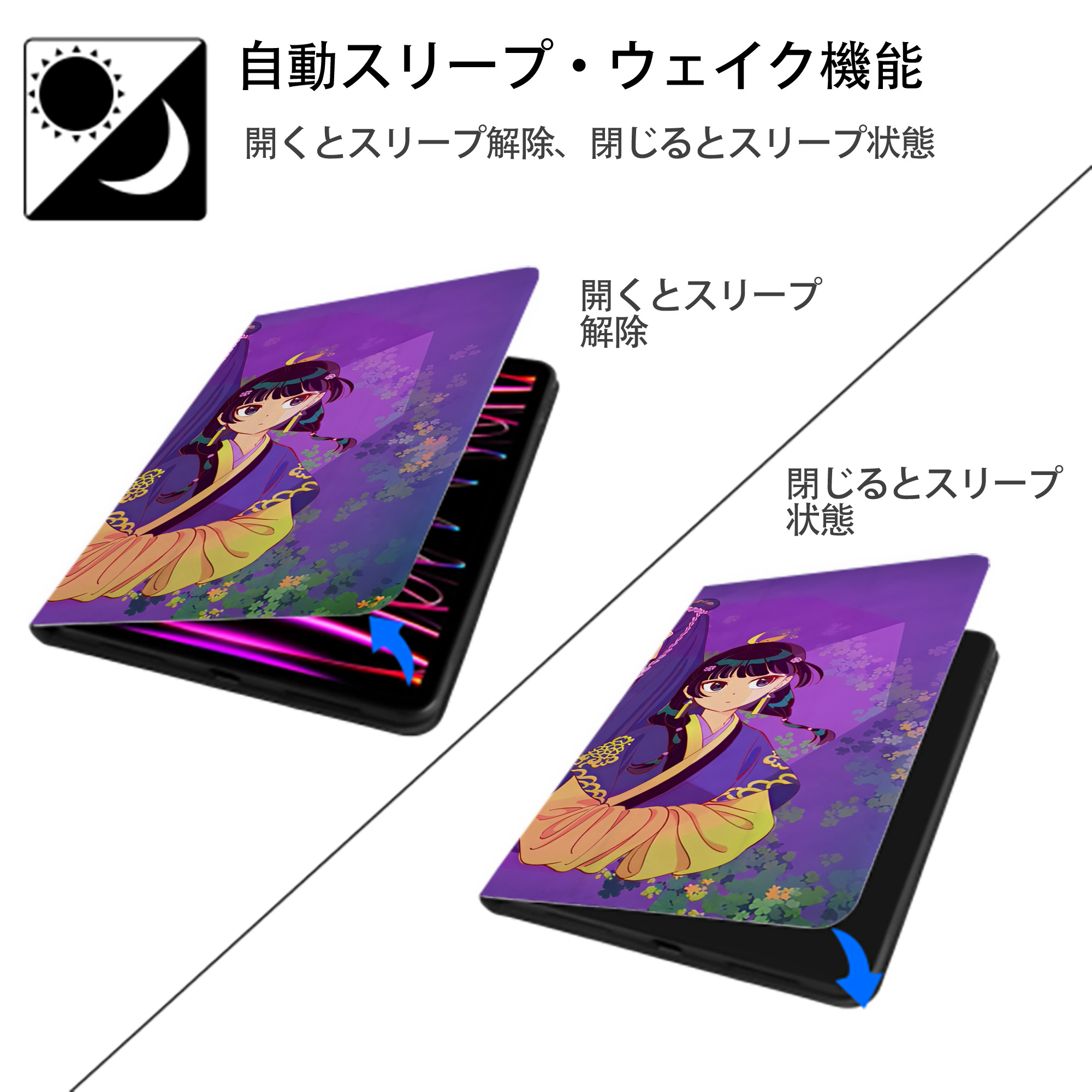 薬屋のひとりごと The Apothecary Diaries IPad ケース ブック型 PUレザー TPU 耐衝撃 軽量 薄型 ペン収納なし 全面保護 IPad 各モデル対応