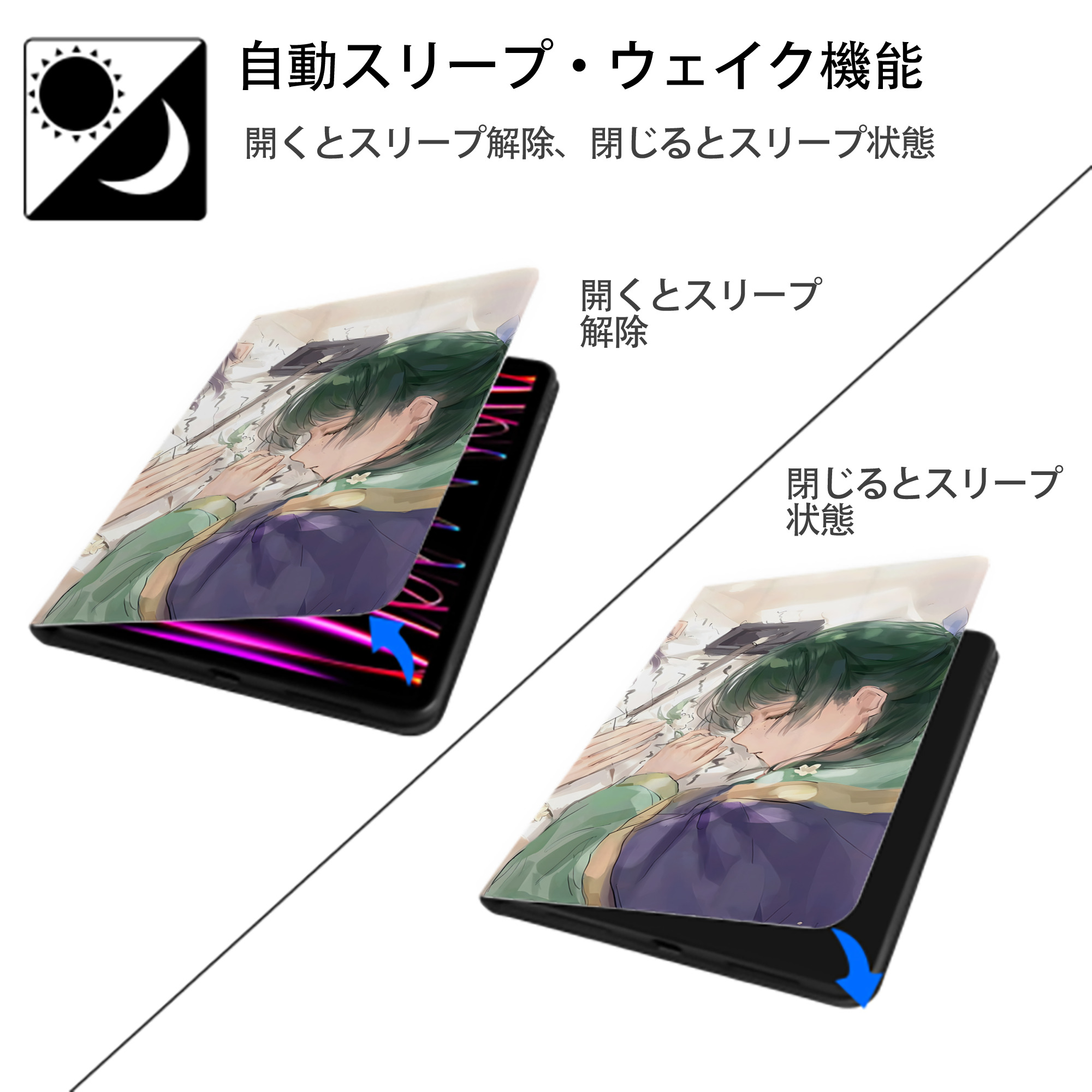薬屋のひとりごと The Apothecary Diaries IPad ケース ブック型 PUレザー TPU 耐衝撃 軽量 薄型 ペン収納なし 全面保護 IPad 各モデル対応