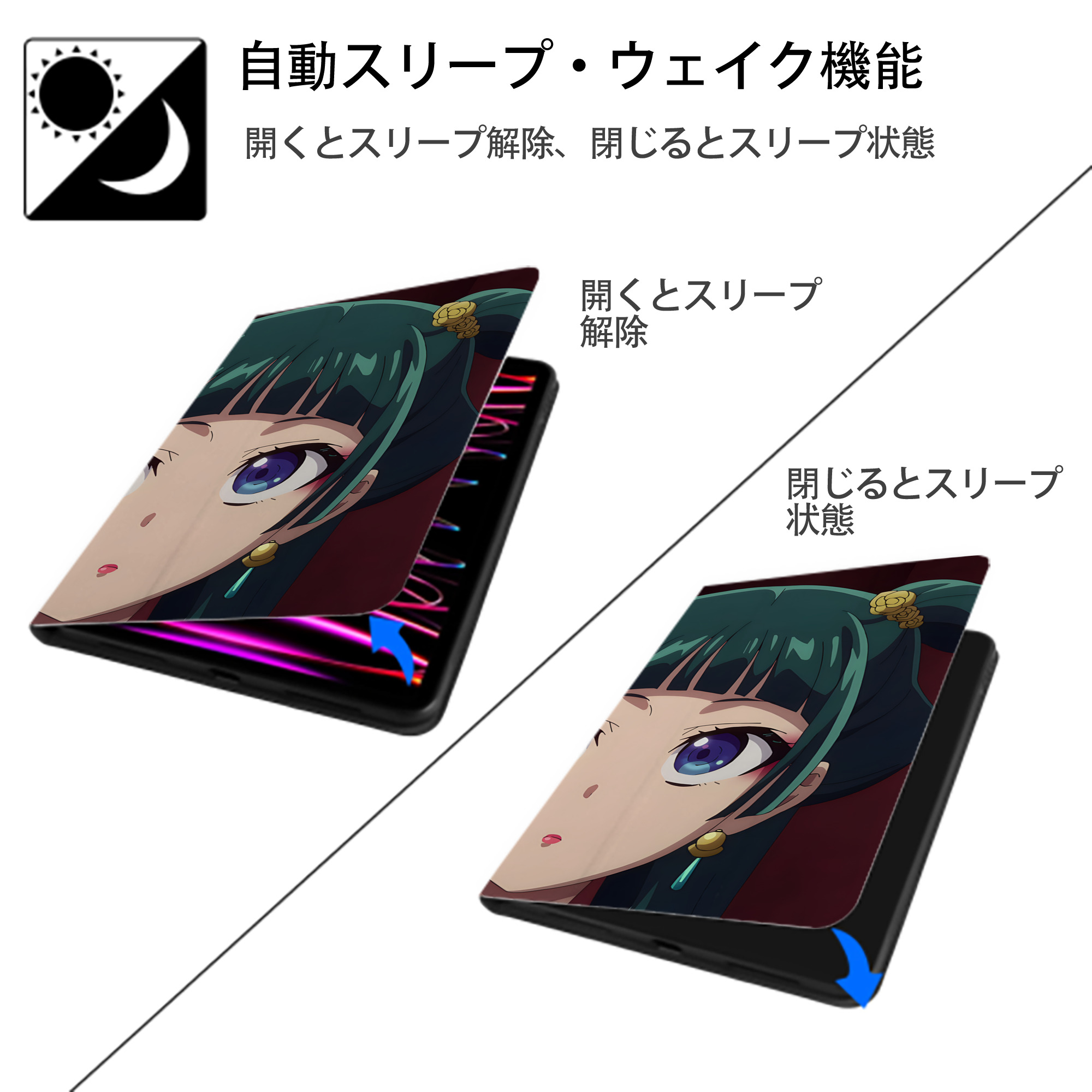 薬屋のひとりごと The Apothecary Diaries IPad ケース ブック型 PUレザー TPU 耐衝撃 軽量 薄型 ペン収納なし 全面保護 IPad 各モデル対応