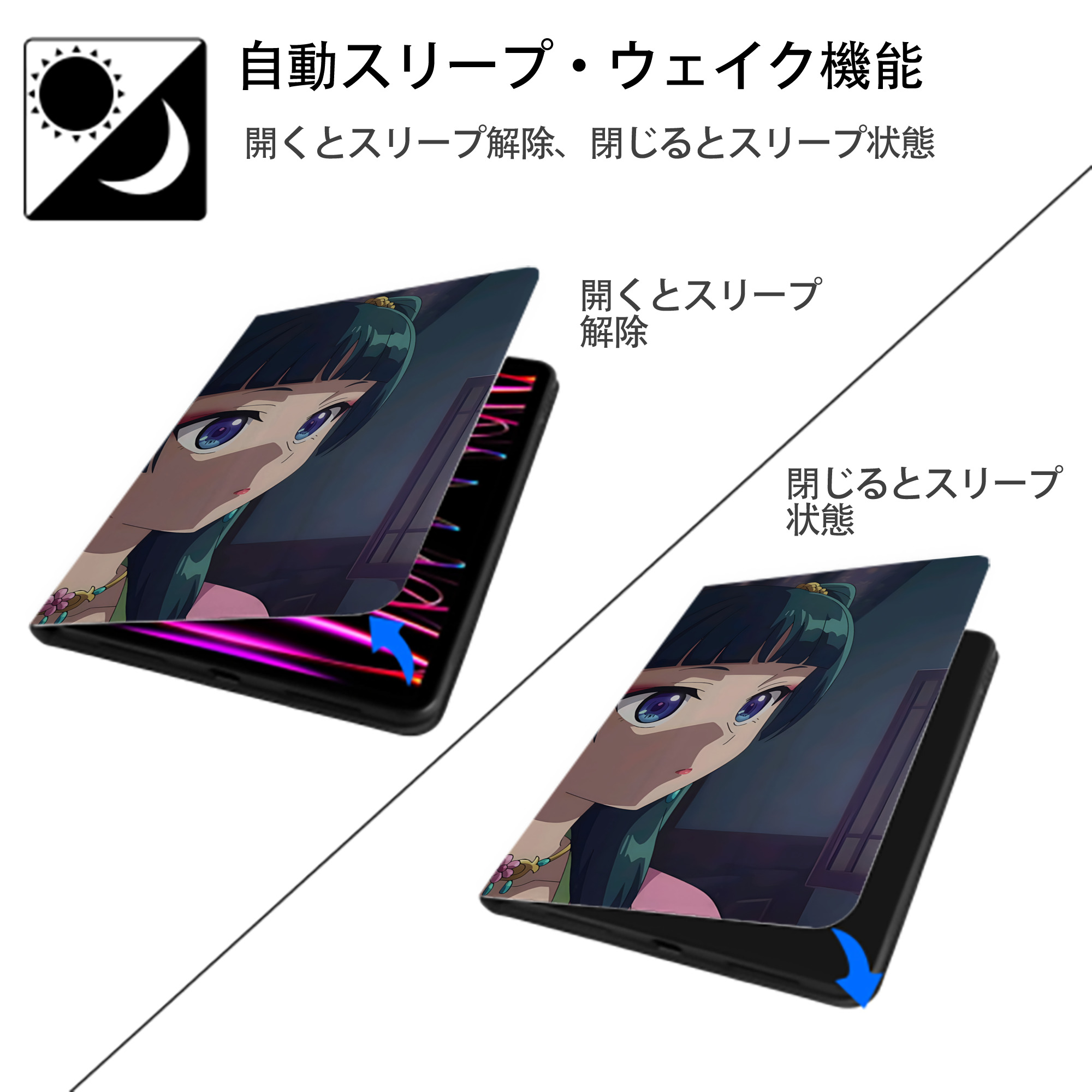 薬屋のひとりごと The Apothecary Diaries IPad ケース ブック型 PUレザー TPU 耐衝撃 軽量 薄型 ペン収納なし 全面保護 IPad 各モデル対応