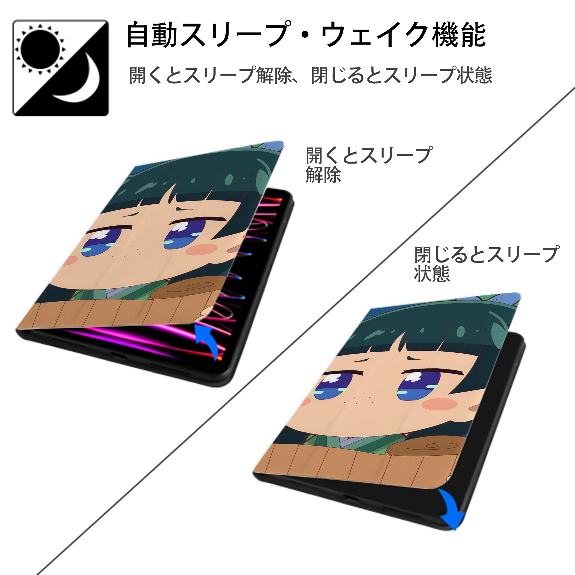 薬屋のひとりごと The Apothecary Diaries IPad ケース ブック型 PUレザー TPU 耐衝撃 軽量 薄型 ペン収納なし 全面保護 IPad 各モデル対応