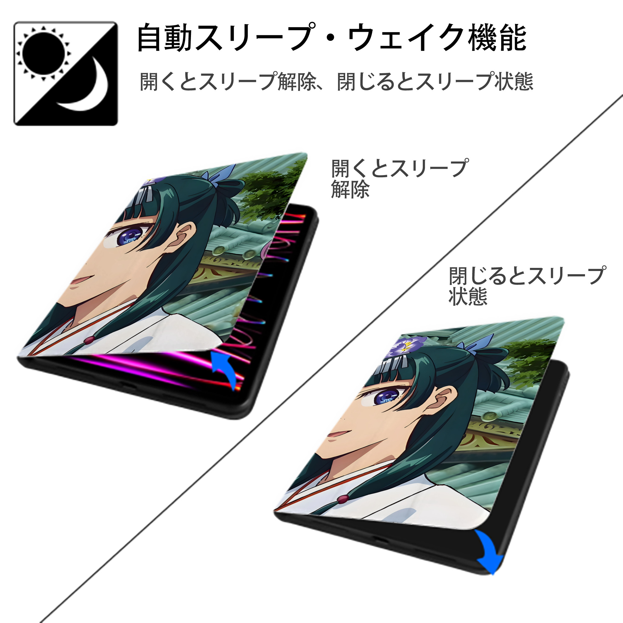 薬屋のひとりごと The Apothecary Diaries IPadケース ペンホルダー付き ブックスタイルデザイン