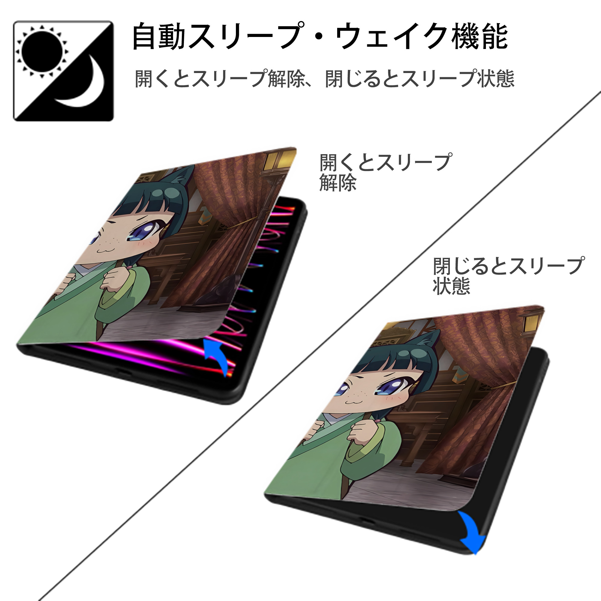 薬屋のひとりごと The Apothecary Diaries IPadケース ペンホルダー付き ブックスタイルデザイン