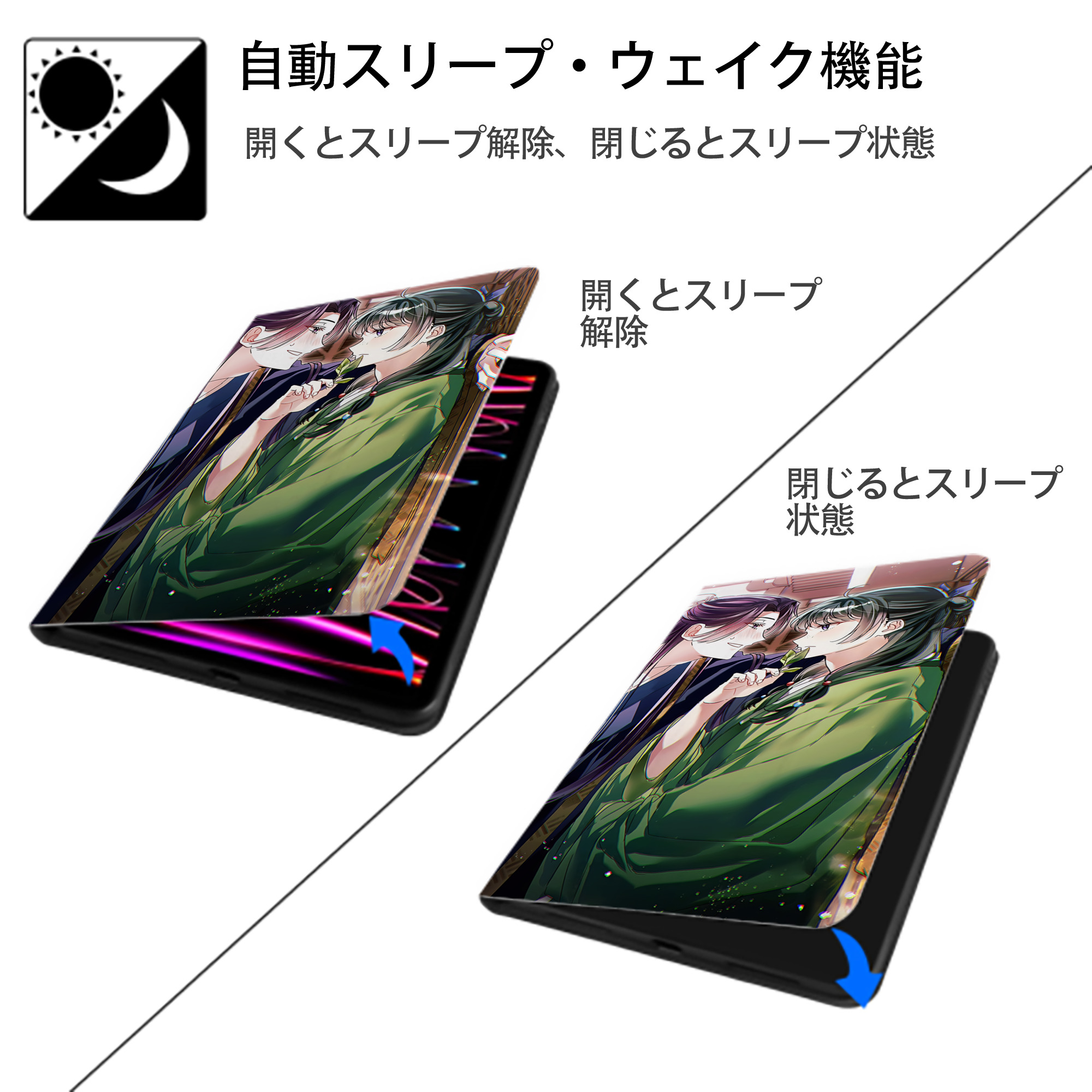 薬屋のひとりごと The Apothecary Diaries IPadケース ペンホルダー付き ブックスタイルデザイン