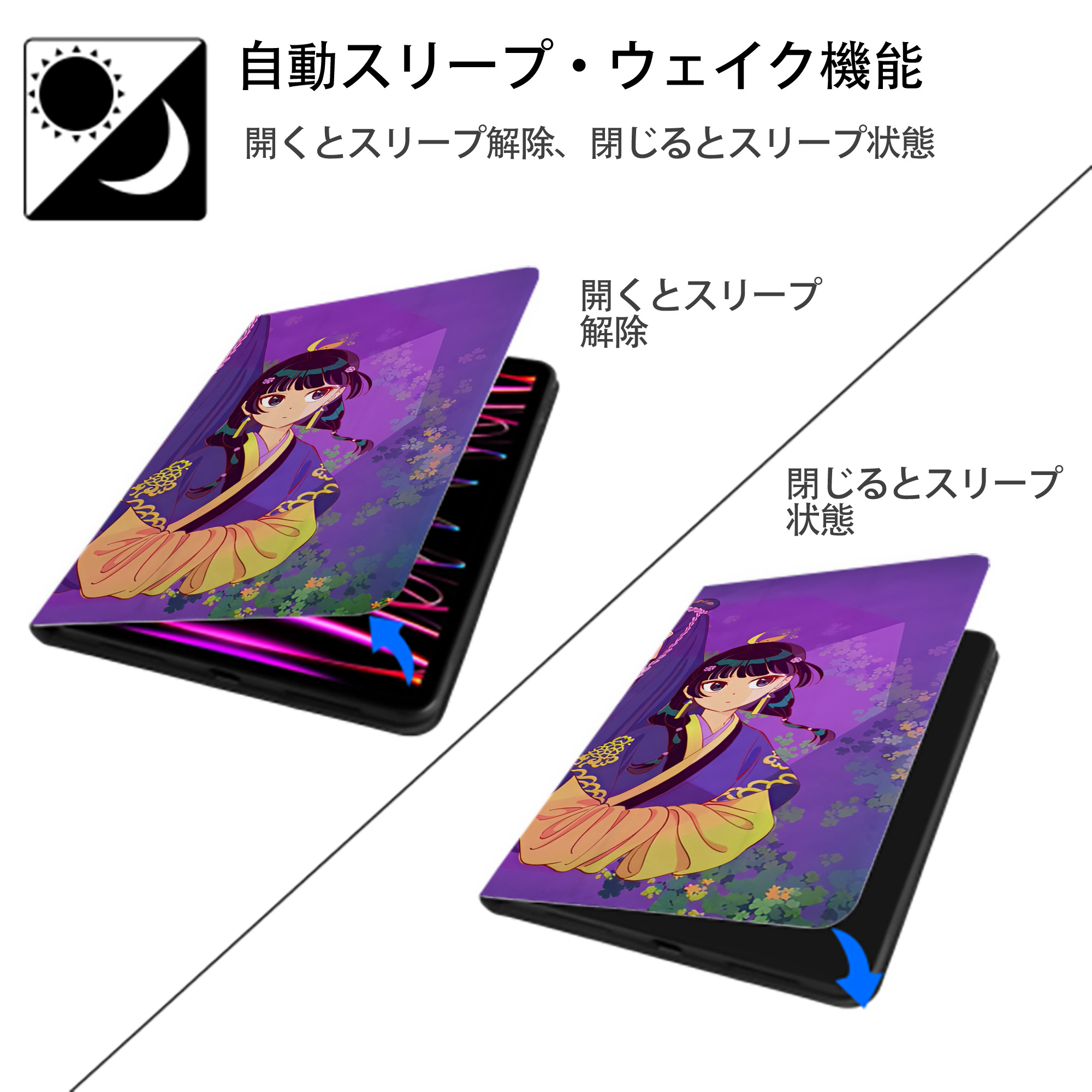 薬屋のひとりごと The Apothecary Diaries IPadケース ペンホルダー付き ブックスタイルデザイン
