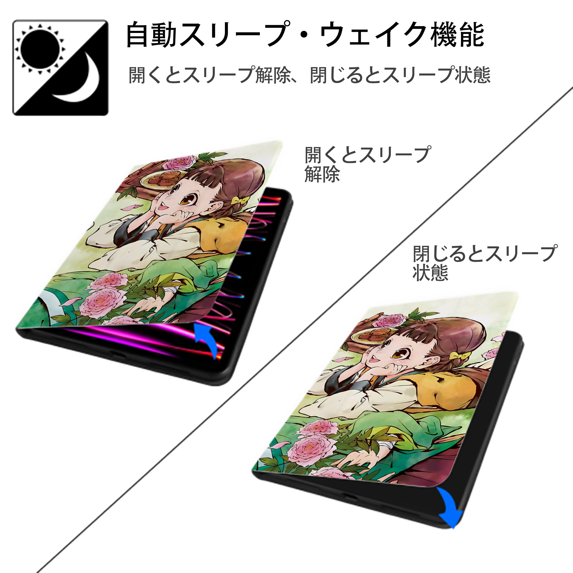 薬屋のひとりごと The Apothecary Diaries IPadケース ペンホルダー付き ブックスタイルデザイン