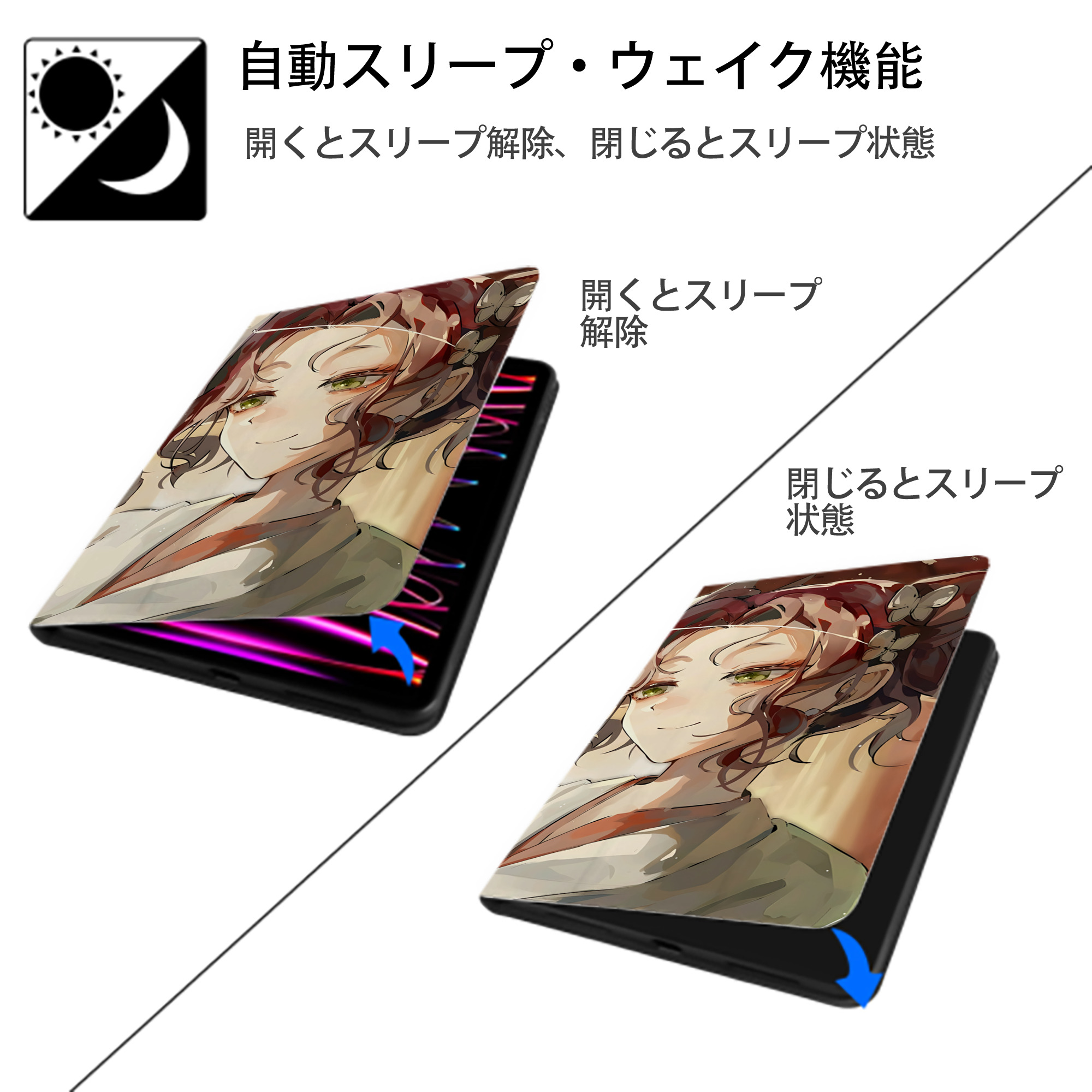 薬屋のひとりごと The Apothecary Diaries IPadケース ペンホルダー付き ブックスタイルデザイン