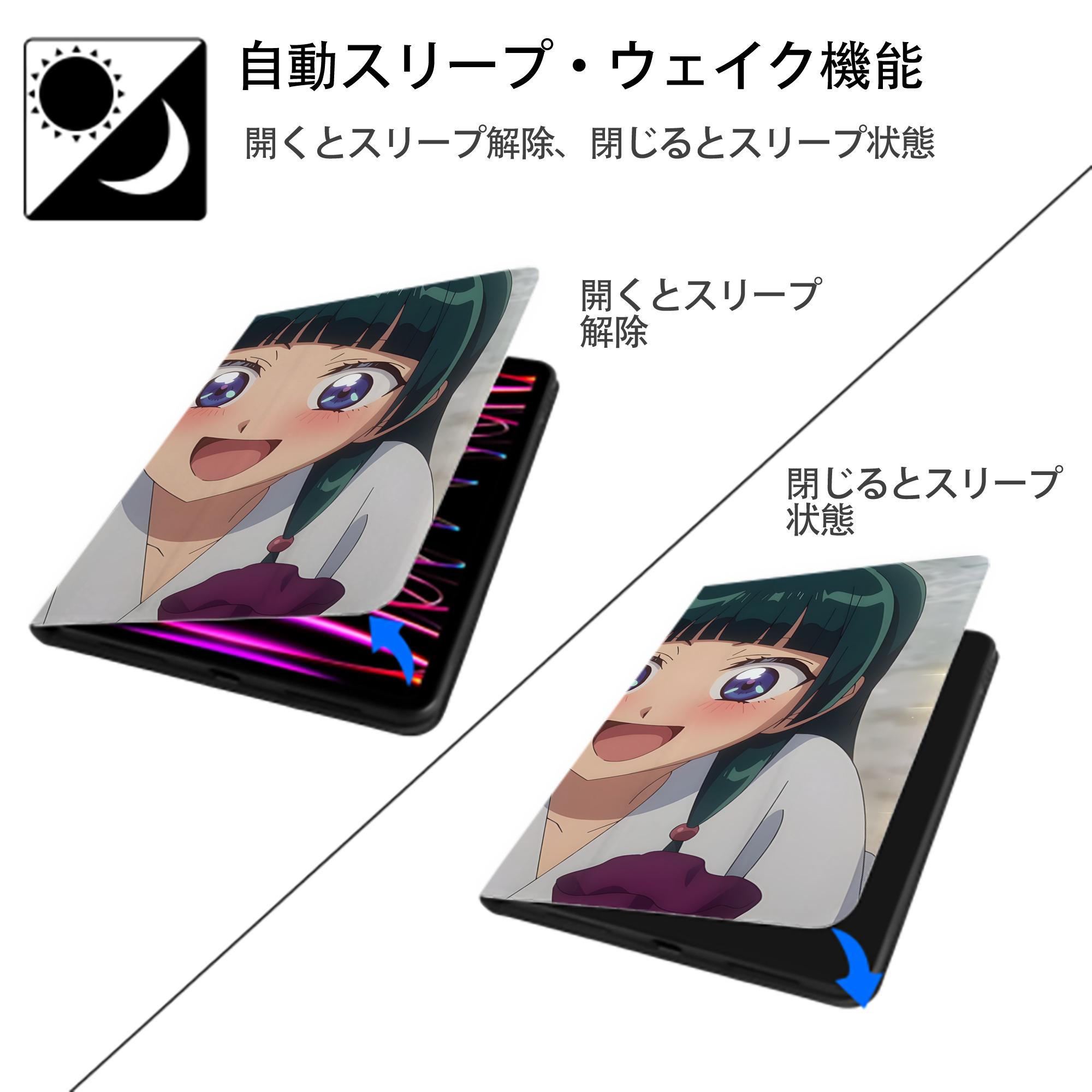 薬屋のひとりごと The Apothecary Diaries IPadケース ペンホルダー付き ブックスタイルデザイン