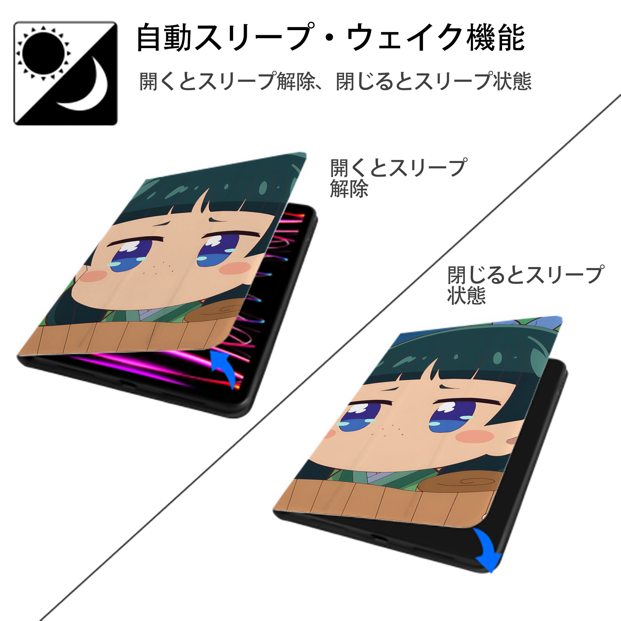 薬屋のひとりごと The Apothecary Diaries IPadケース ペンホルダー付き ブックスタイルデザイン