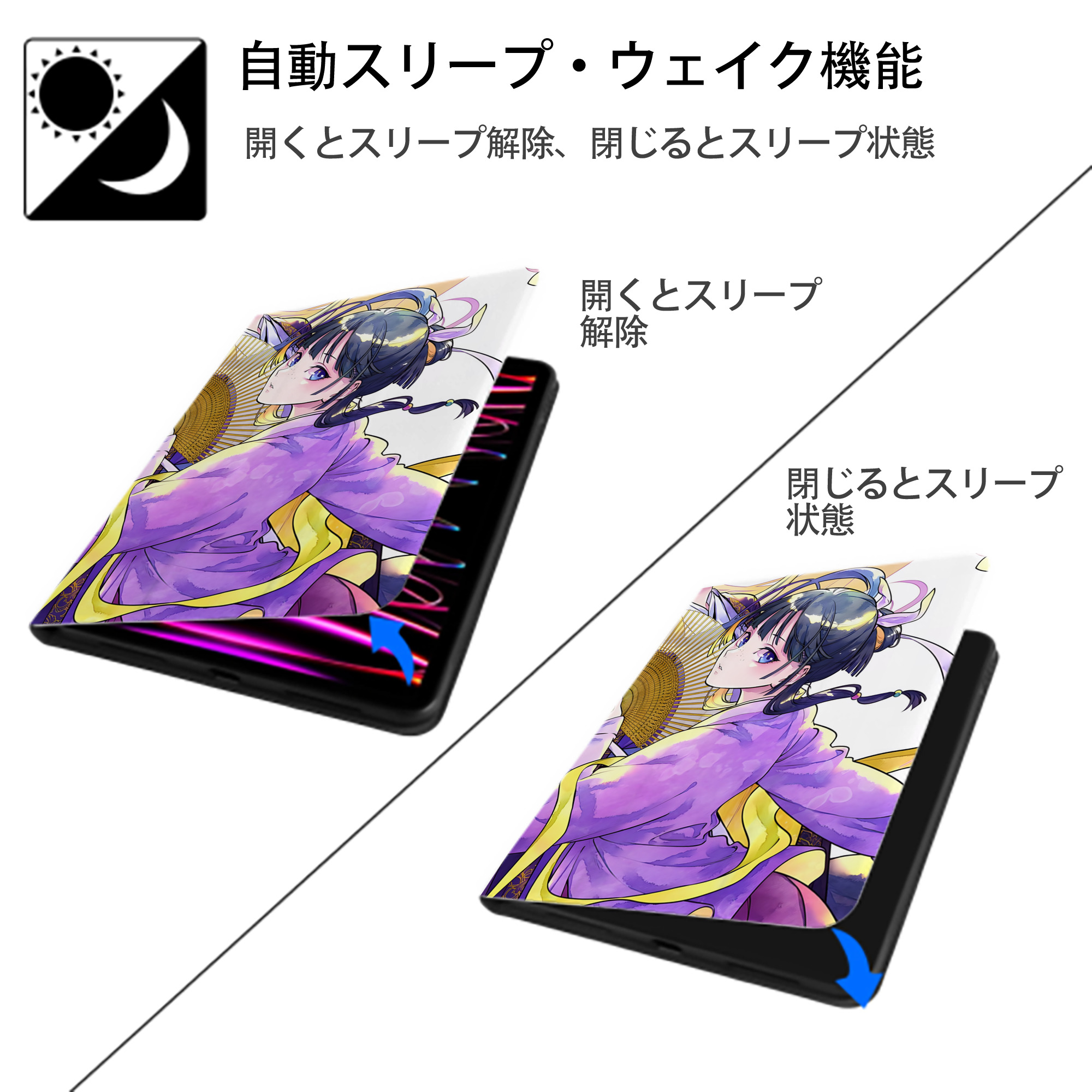 薬屋のひとりごと The Apothecary Diaries IPad ケース ペン収納付き 三つ折りスタンド PUレザー×シリコン 対応機種9.5/10.5/10.9インチ