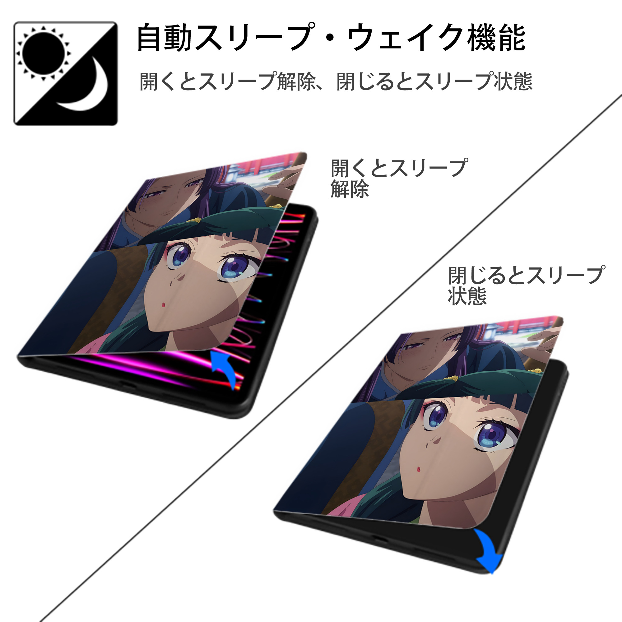 薬屋のひとりごと The Apothecary Diaries IPad ケース ペン収納付き 三つ折りスタンド PUレザー×シリコン 対応機種9.5/10.5/10.9インチ