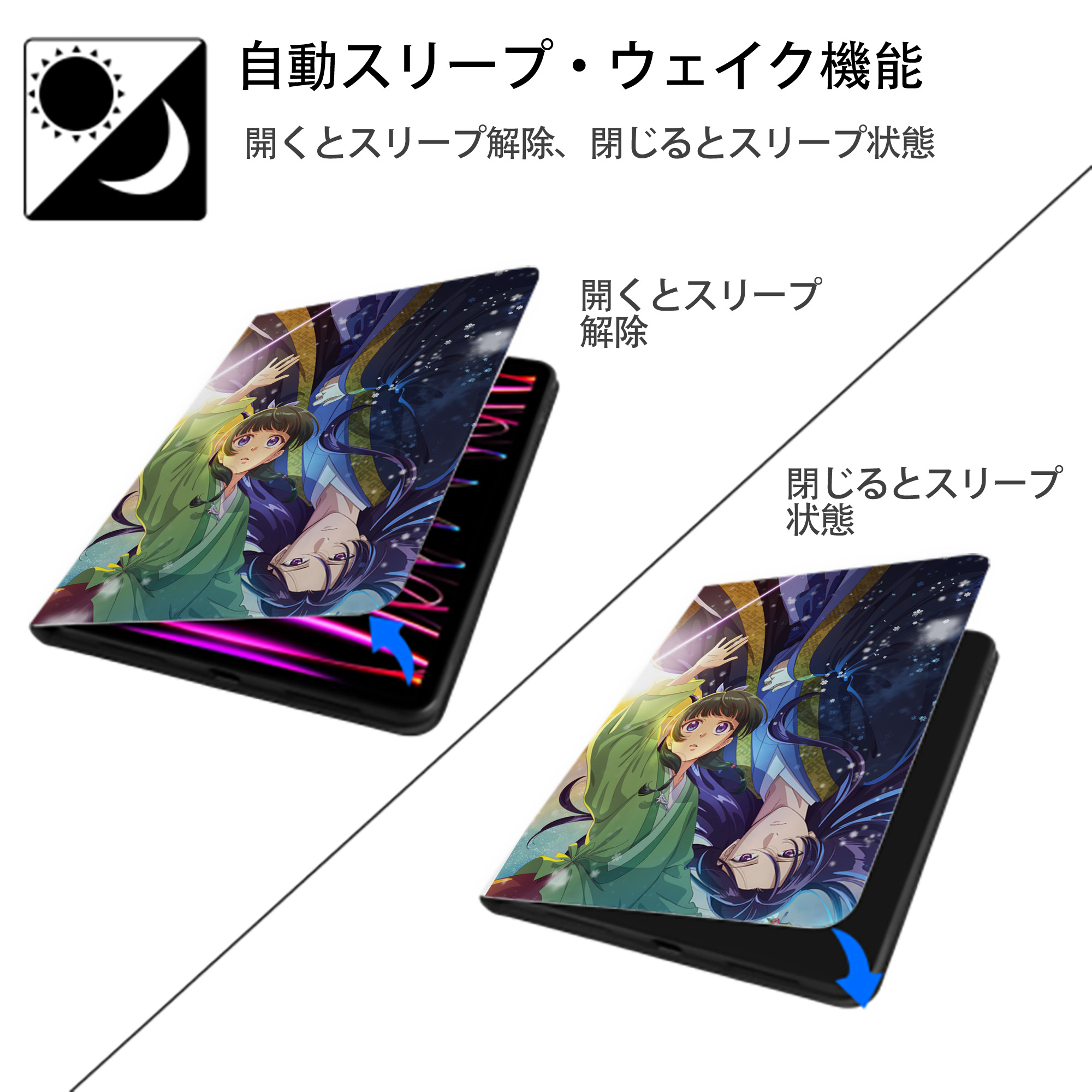 薬屋のひとりごと The Apothecary Diaries IPad ケース ペン収納付き 三つ折りスタンド PUレザー×シリコン 対応機種9.5/10.5/10.9インチ