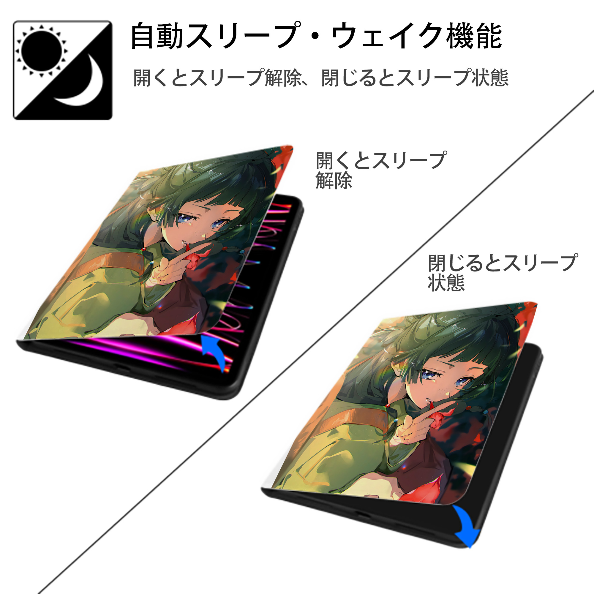 薬屋のひとりごと The Apothecary Diaries IPad ケース ペン収納付き 三つ折りスタンド PUレザー×シリコン 対応機種9.5/10.5/10.9インチ