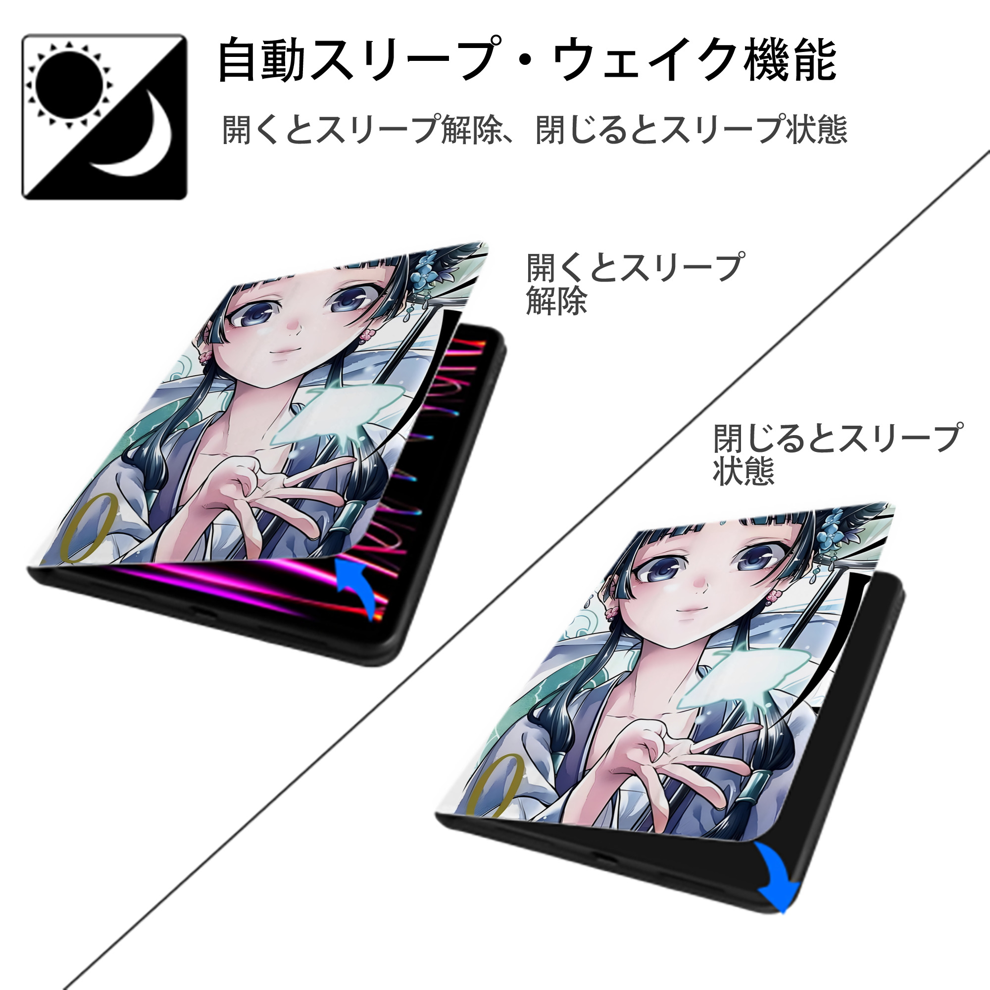 薬屋のひとりごと The Apothecary Diaries IPad ケース ペン収納付き 三つ折りスタンド PUレザー×シリコン 対応機種9.5/10.5/10.9インチ