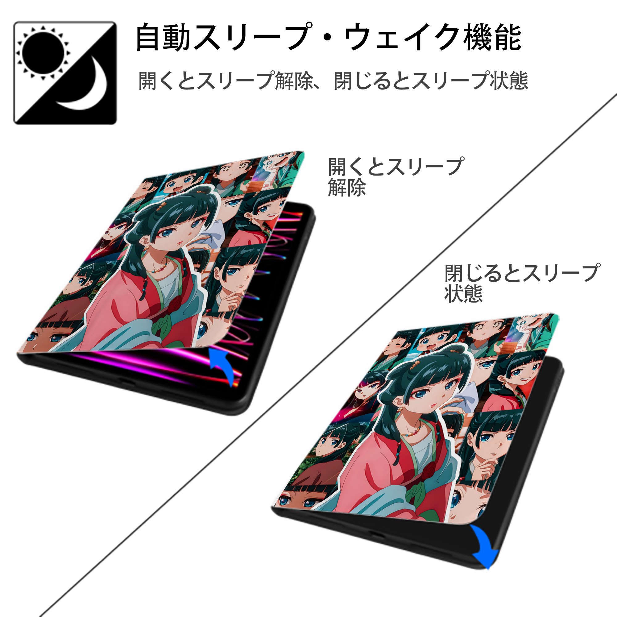 薬屋のひとりごと The Apothecary Diaries IPad ケース ペン収納付き 三つ折りスタンド PUレザー×シリコン 対応機種9.5/10.5/10.9インチ
