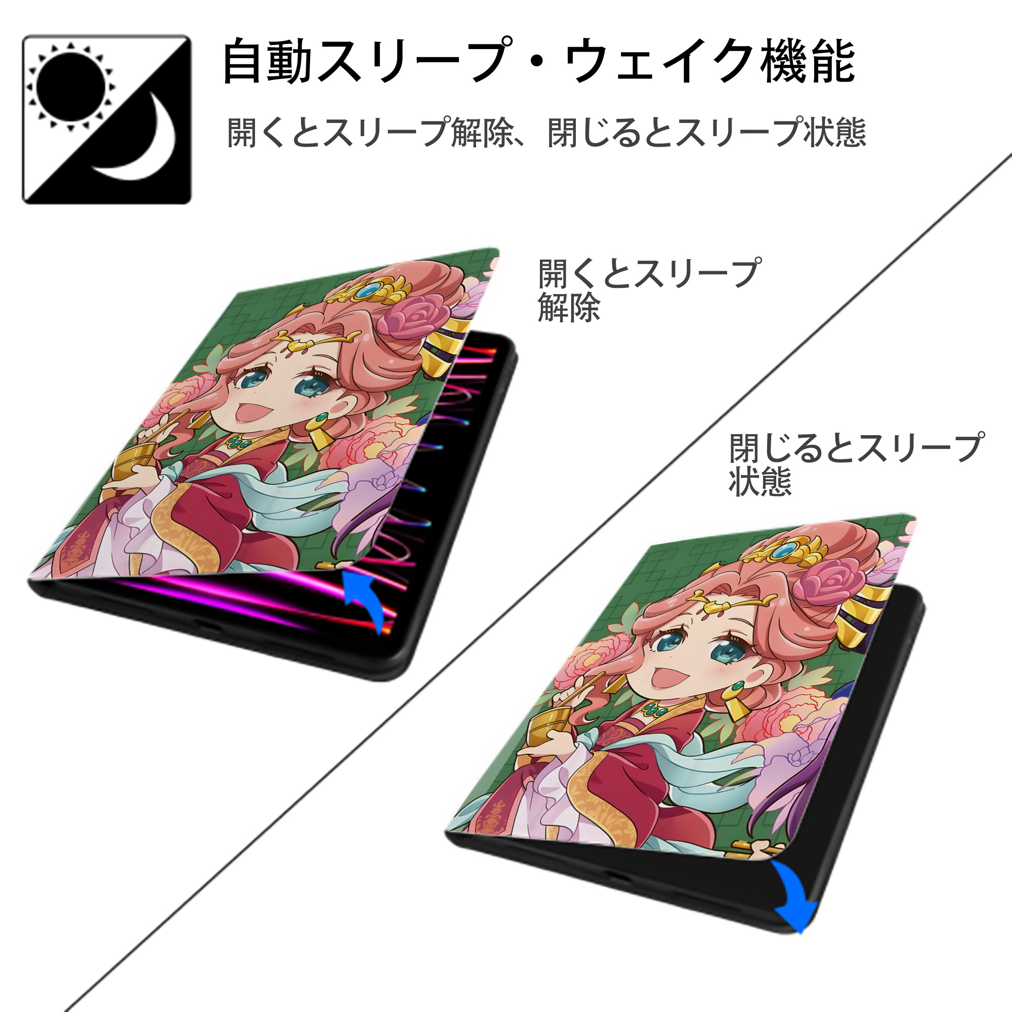 薬屋のひとりごと The Apothecary Diaries IPad ケース ペン収納付き 三つ折りスタンド PUレザー×シリコン 対応機種9.5/10.5/10.9インチ