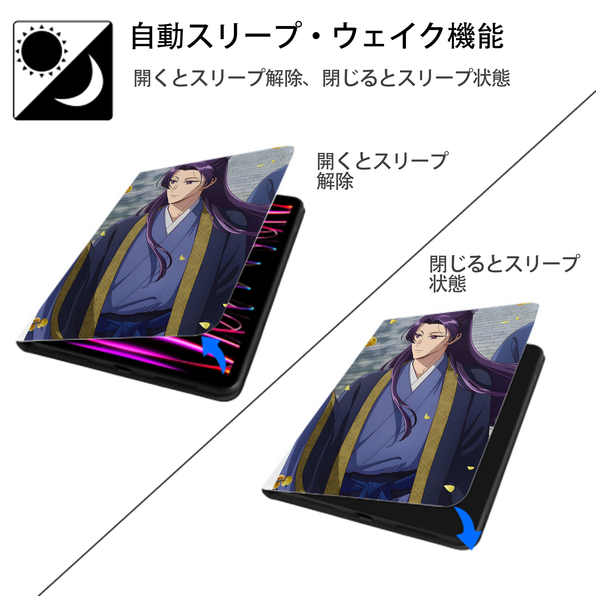 薬屋のひとりごと The Apothecary Diaries IPad ケース ペン収納付き 三つ折りスタンド PUレザー×シリコン 対応機種9.5/10.5/10.9インチ