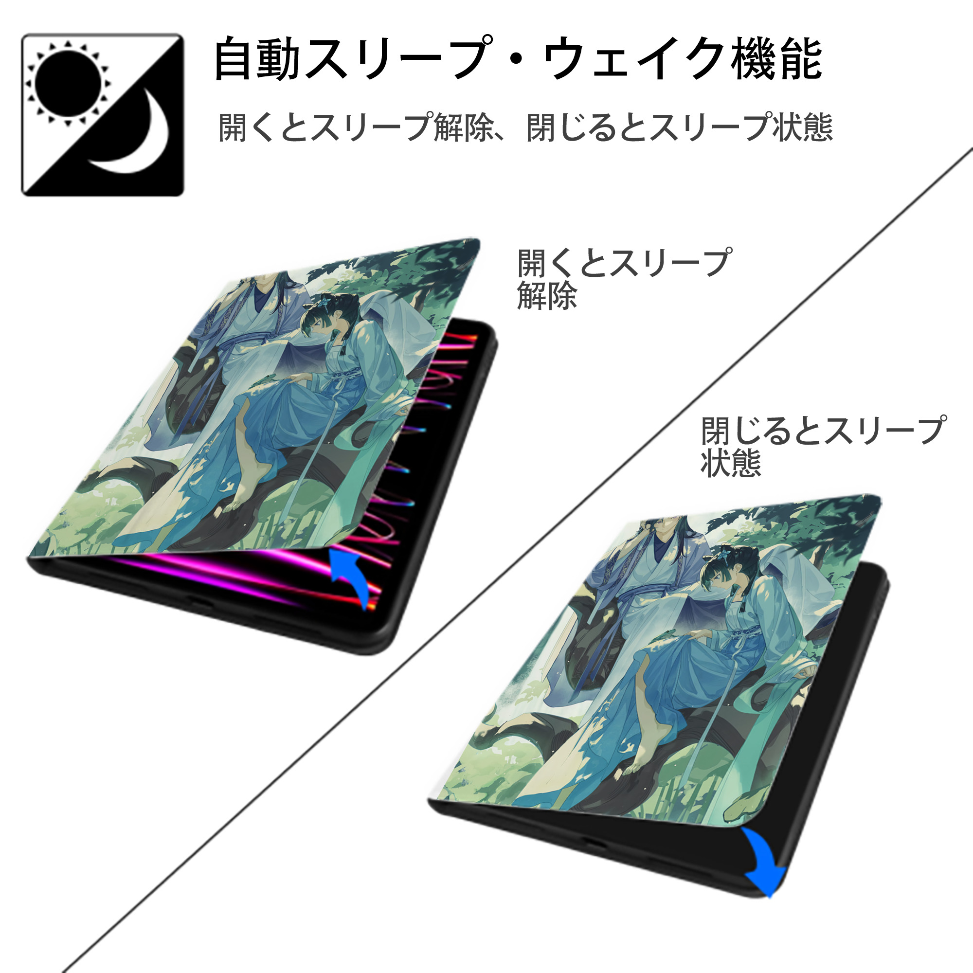 薬屋のひとりごと The Apothecary Diaries IPad ケース ペン収納付き 三つ折りスタンド PUレザー×シリコン 対応機種9.5/10.5/10.9インチ