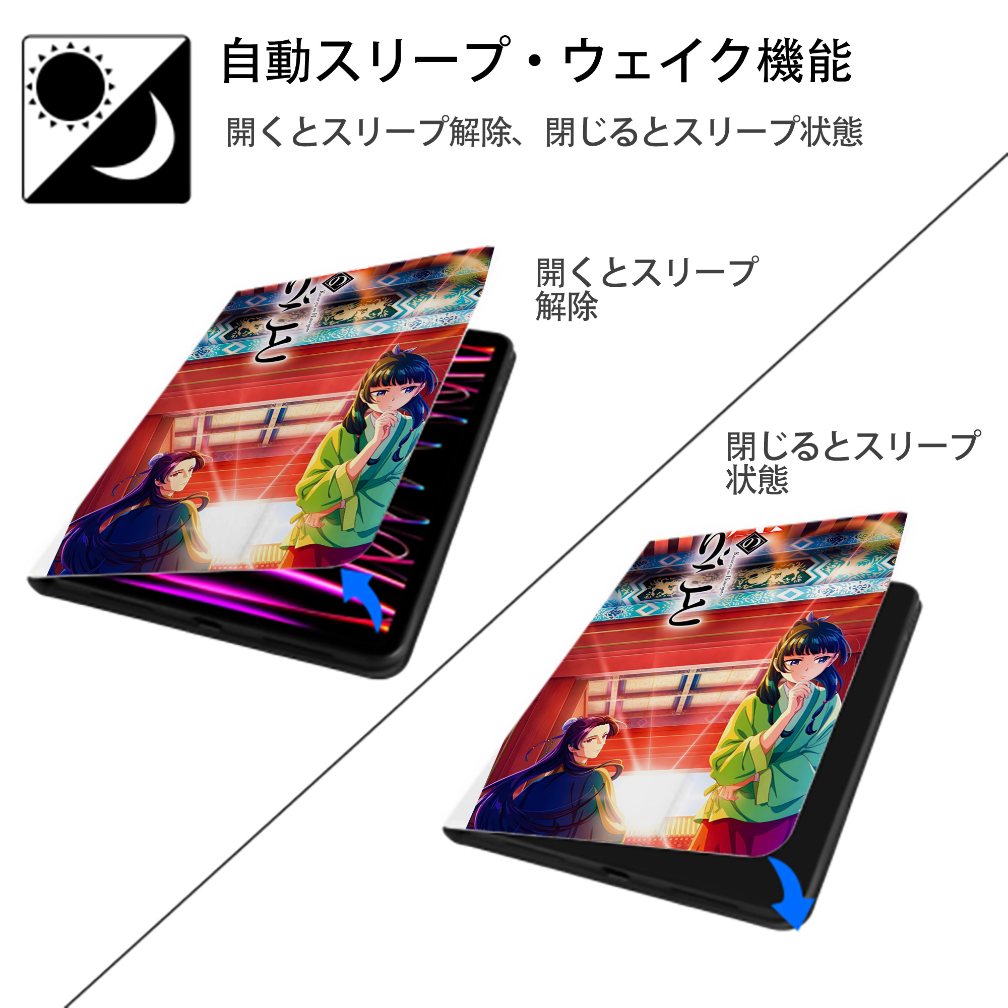 薬屋のひとりごと The Apothecary Diaries IPad ケース ペン収納付き 三つ折りスタンド PUレザー×シリコン 対応機種9.5/10.5/10.9インチ