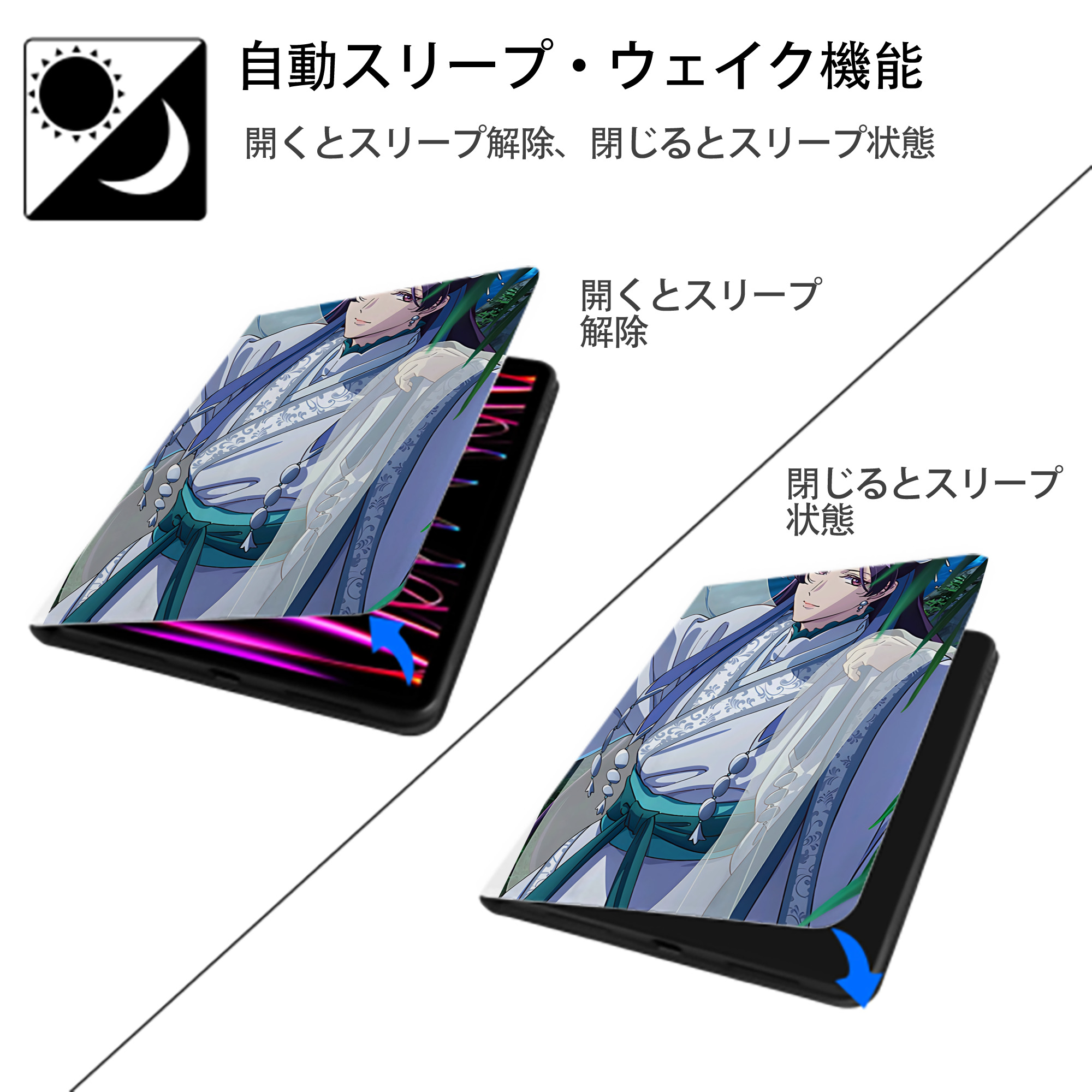 薬屋のひとりごと The Apothecary Diaries IPad ケース ペン収納付き 三つ折りスタンド PUレザー×シリコン 対応機種9.5/10.5/10.9インチ