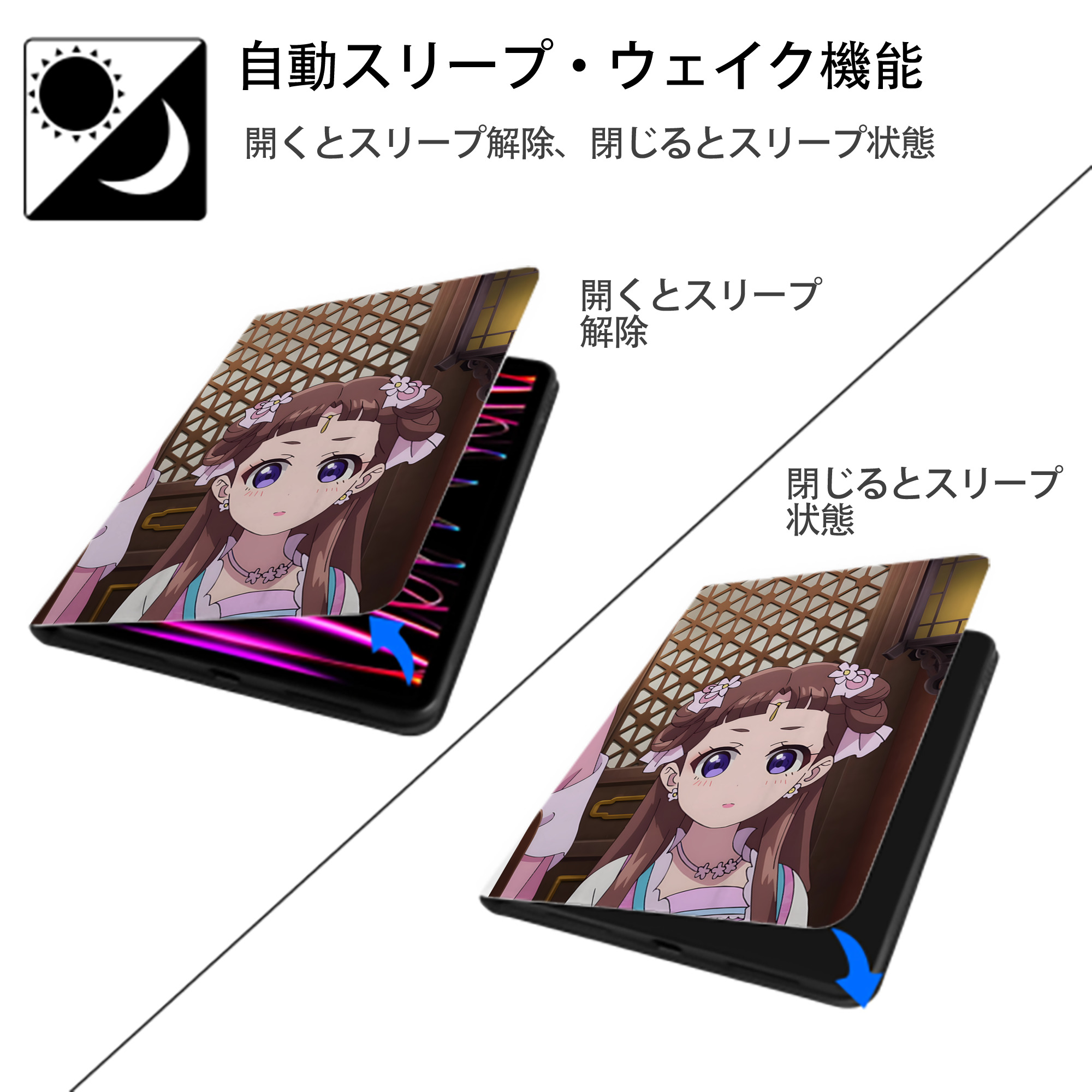 薬屋のひとりごと The Apothecary Diaries IPad ケース ペン収納付き 三つ折りスタンド PUレザー×シリコン 対応機種9.5/10.5/10.9インチ