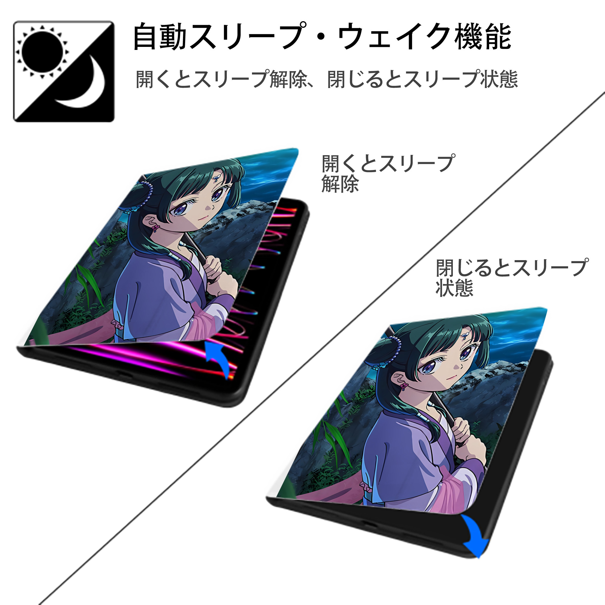 薬屋のひとりごと The Apothecary Diaries IPad ケース ペン収納付き 三つ折りスタンド PUレザー×シリコン 対応機種9.5/10.5/10.9インチ