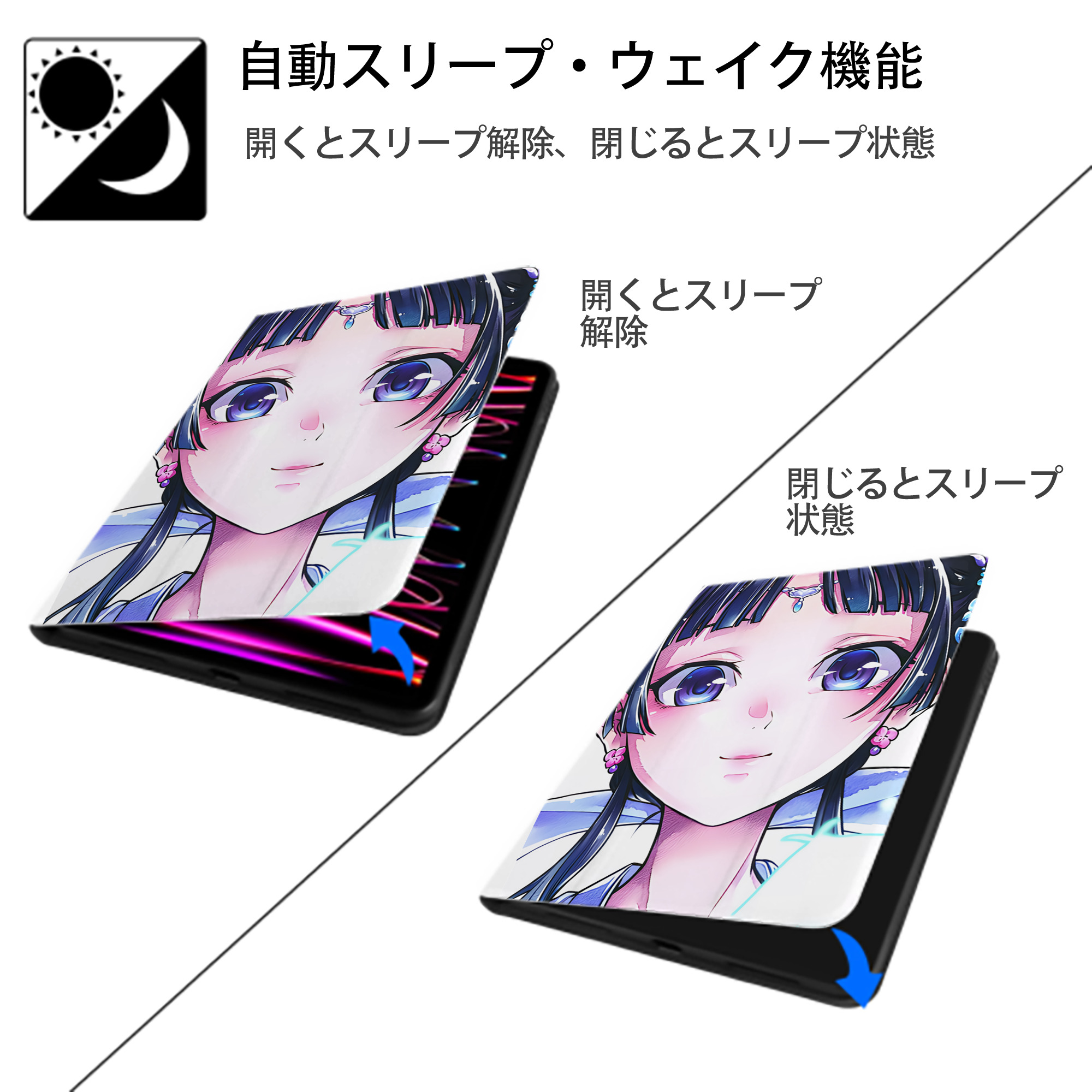 薬屋のひとりごと The Apothecary Diaries IPad ケース ペン収納付き 三つ折りスタンド PUレザー×シリコン 対応機種9.5/10.5/10.9インチ