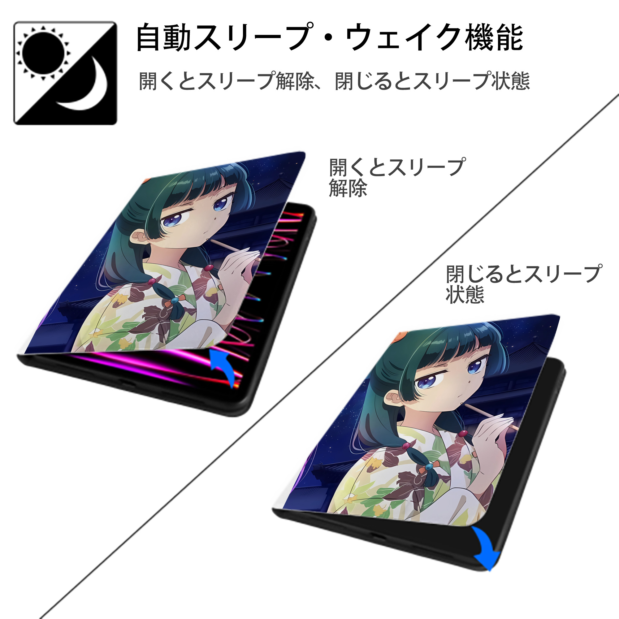 薬屋のひとりごと The Apothecary Diaries IPad ケース ペン収納付き 三つ折りスタンド PUレザー×シリコン 対応機種9.5/10.5/10.9インチ
