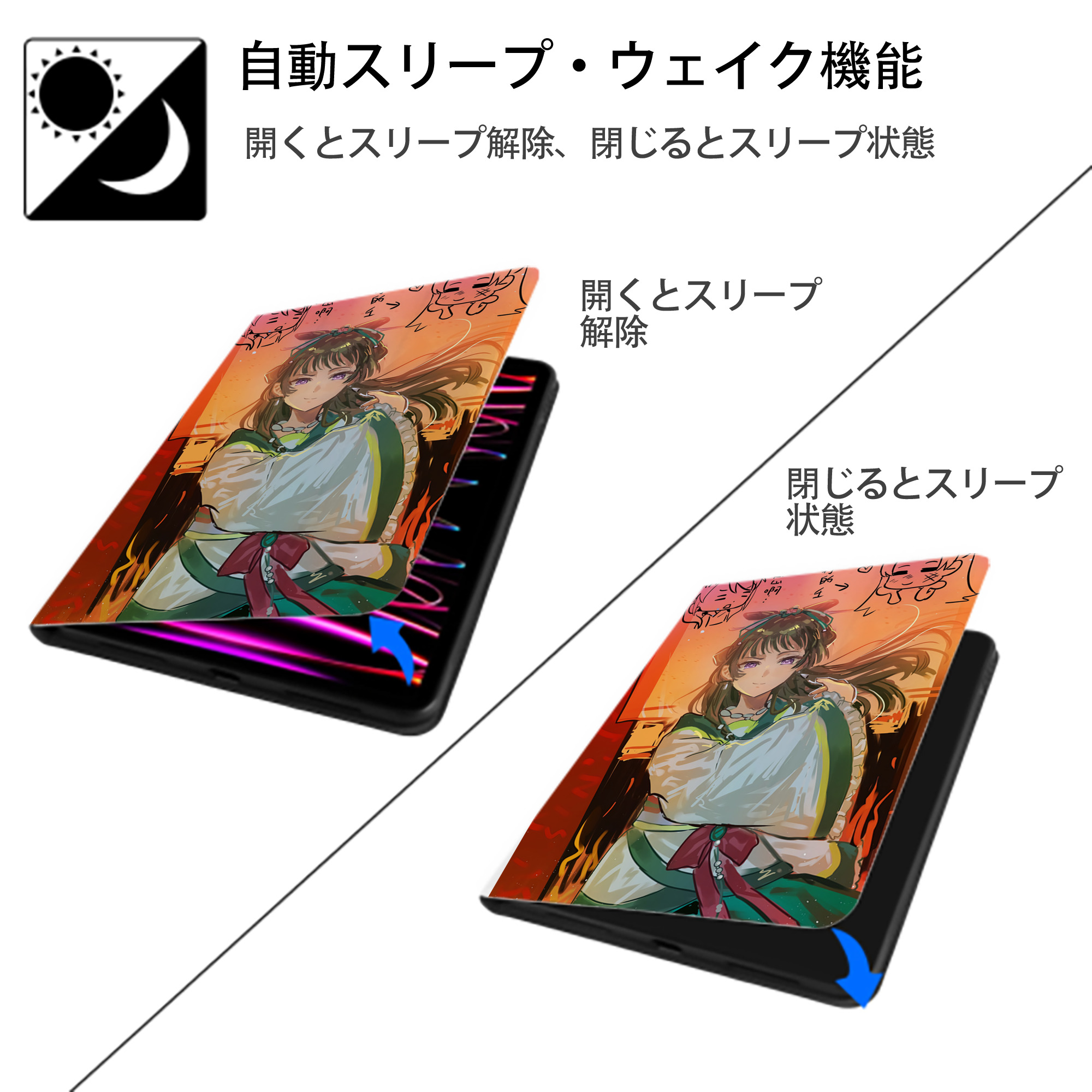 薬屋のひとりごと The Apothecary Diaries IPad ケース ペン収納付き 三つ折りスタンド PUレザー×シリコン 対応機種9.5/10.5/10.9インチ
