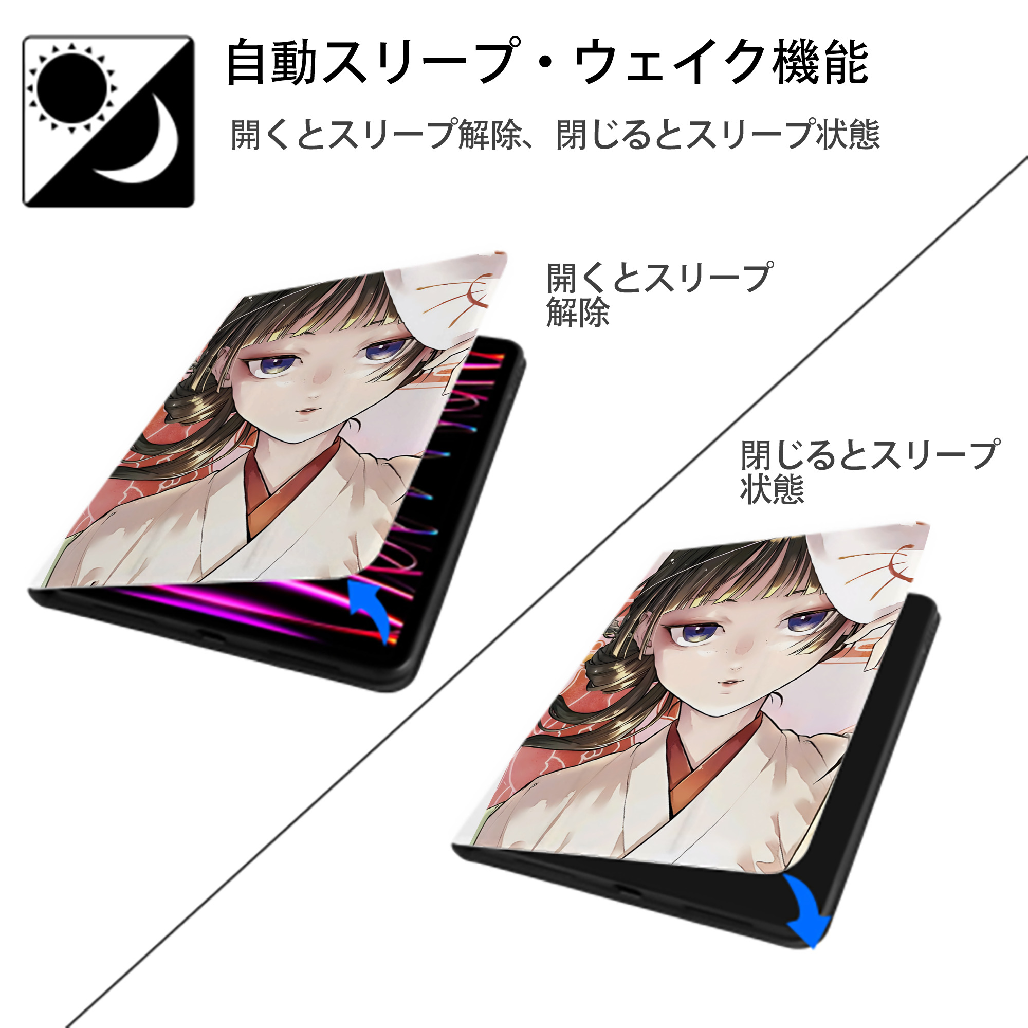 薬屋のひとりごと The Apothecary Diaries IPad ケース ペン収納付き 三つ折りスタンド PUレザー×シリコン 対応機種9.5/10.5/10.9インチ