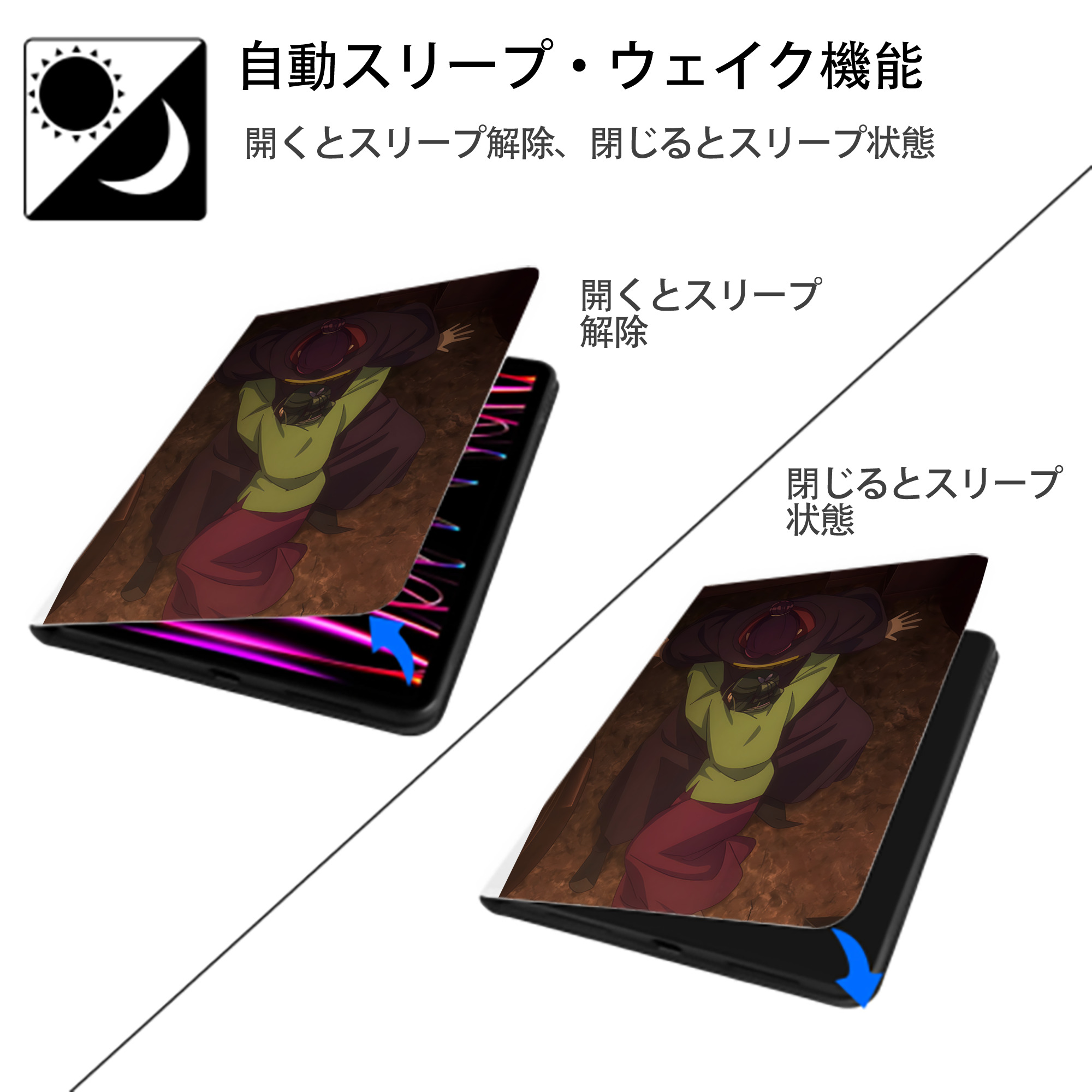 薬屋のひとりごと The Apothecary Diaries IPad ケース ペン収納付き 三つ折りスタンド PUレザー×シリコン 対応機種9.5/10.5/10.9インチ