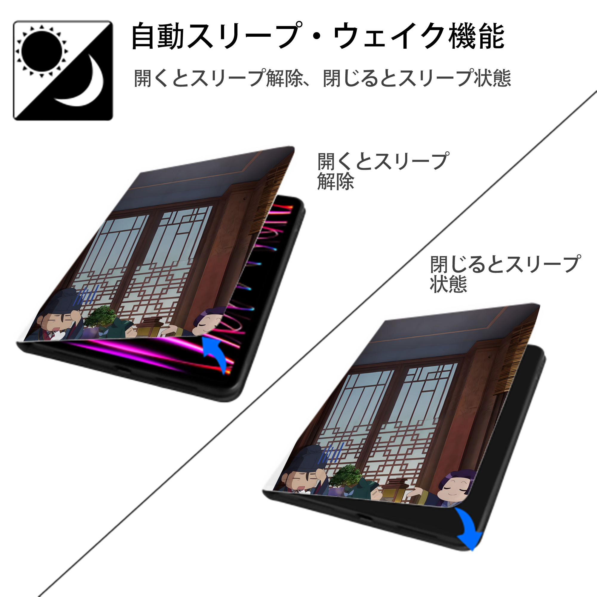 薬屋のひとりごと The Apothecary Diaries IPad ケース ペン収納付き 三つ折りスタンド PUレザー×シリコン 対応機種9.5/10.5/10.9インチ