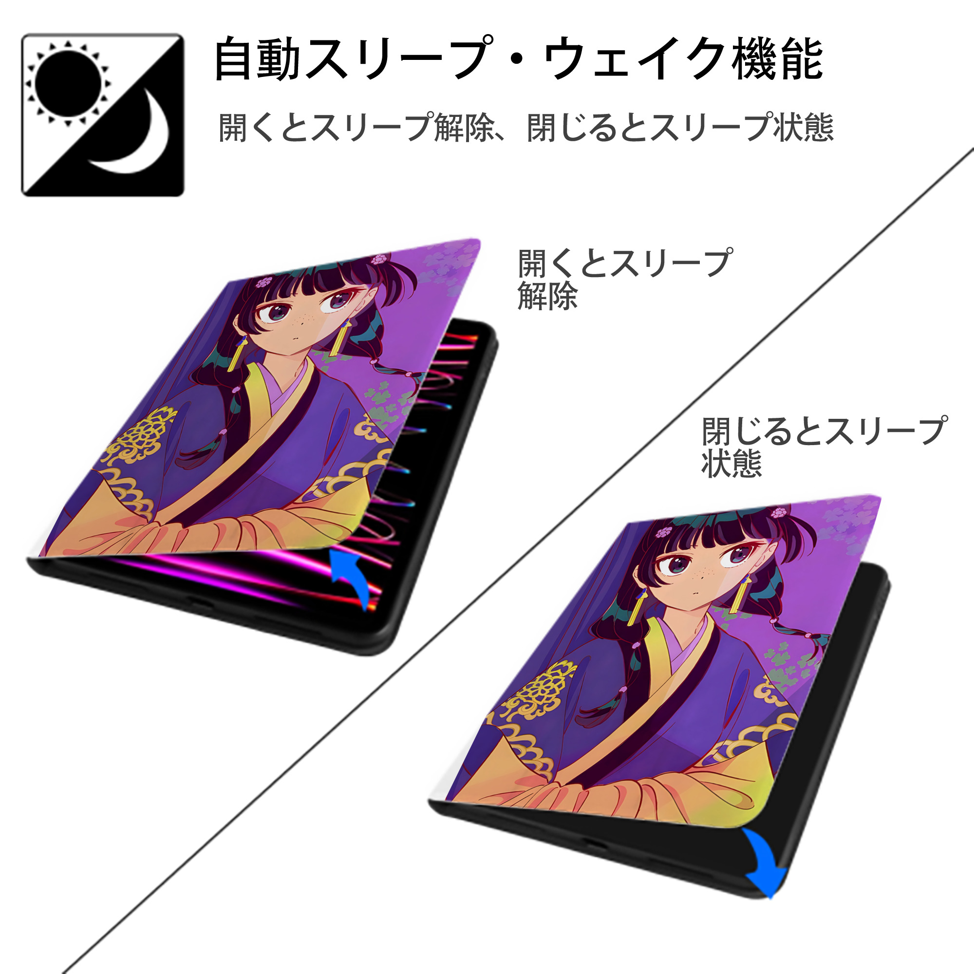 薬屋のひとりごと The Apothecary Diaries IPad ケース ペン収納付き 三つ折りスタンド PUレザー×シリコン 対応機種9.5/10.5/10.9インチ