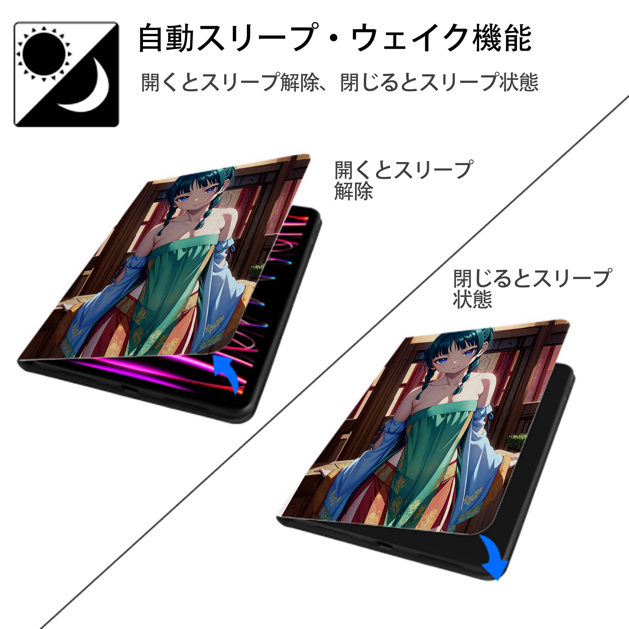 薬屋のひとりごと The Apothecary Diaries IPad ケース ペン収納付き 三つ折りスタンド PUレザー×シリコン 対応機種9.5/10.5/10.9インチ