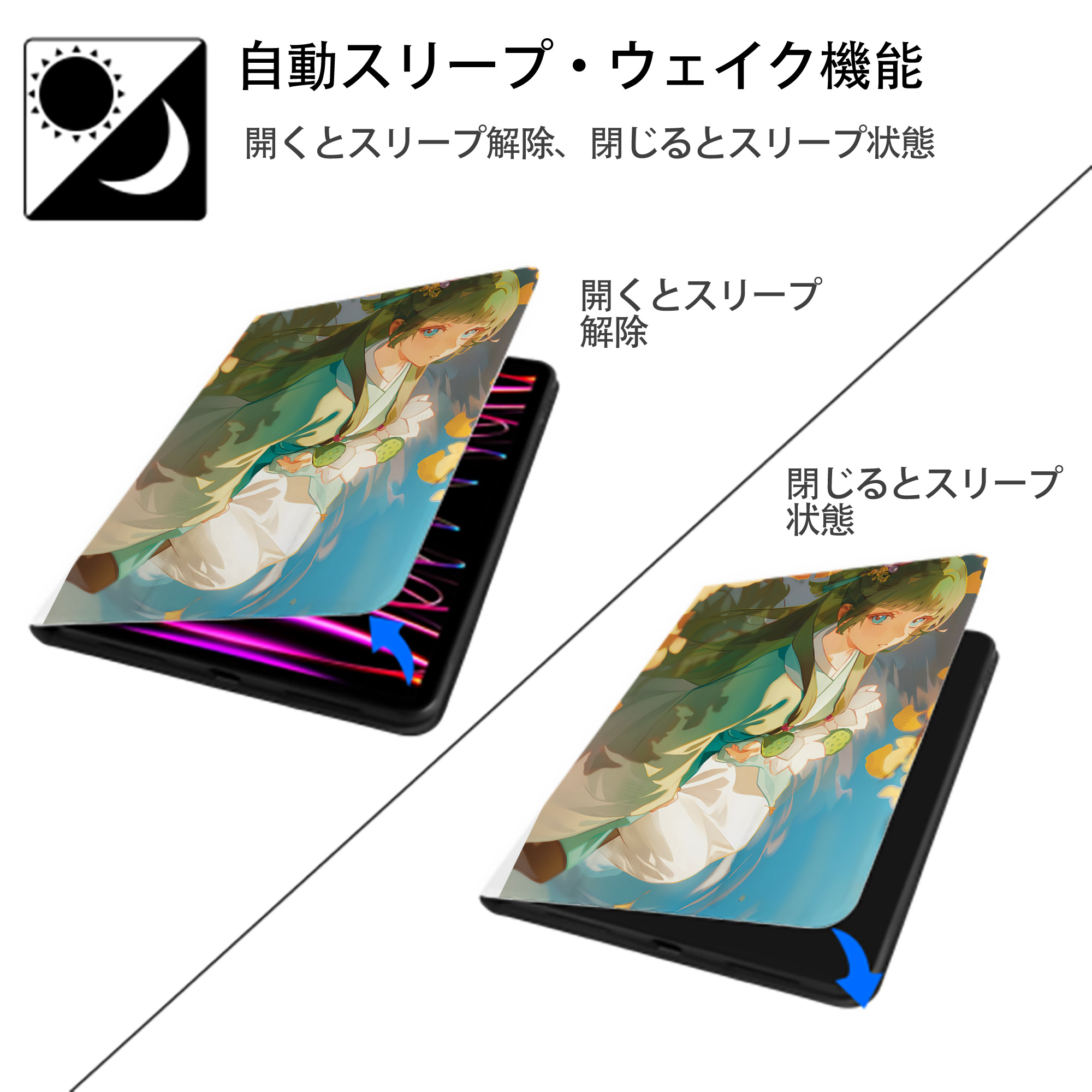 薬屋のひとりごと The Apothecary Diaries IPad ケース ペン収納付き 三つ折りスタンド PUレザー×シリコン 対応機種9.5/10.5/10.9インチ