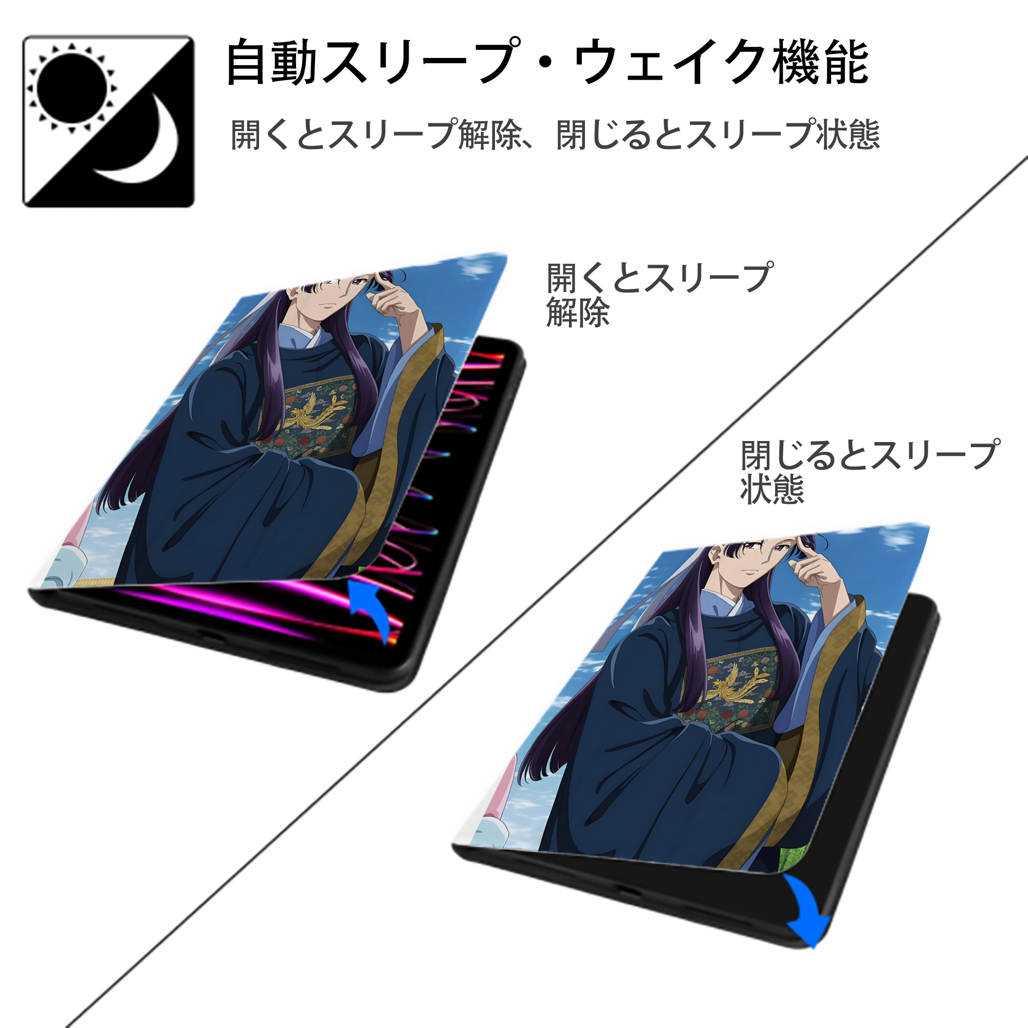 薬屋のひとりごと The Apothecary Diaries IPad ケース ペン収納付き 三つ折りスタンド PUレザー×シリコン 対応機種9.5/10.5/10.9インチ