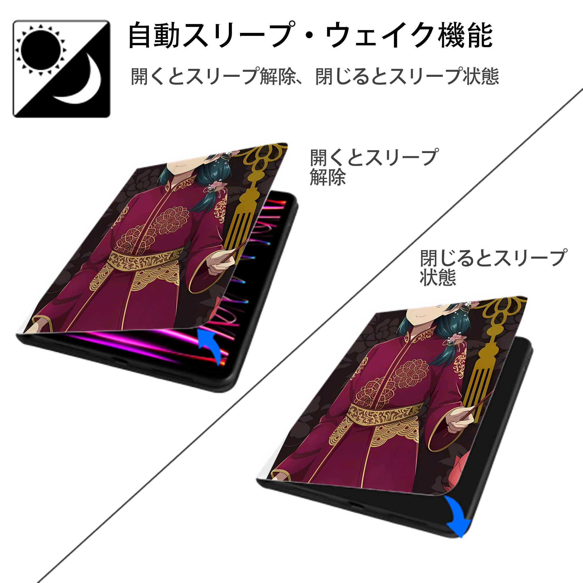 薬屋のひとりごと The Apothecary Diaries IPad ケース ペン収納付き 三つ折りスタンド PUレザー×シリコン 対応機種9.5/10.5/10.9インチ