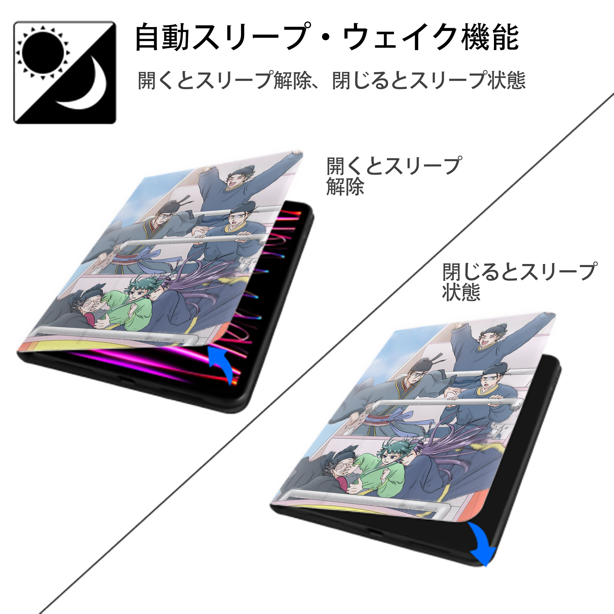 薬屋のひとりごと The Apothecary Diaries IPad ケース ペン収納付き 三つ折りスタンド PUレザー×シリコン 対応機種9.5/10.5/10.9インチ