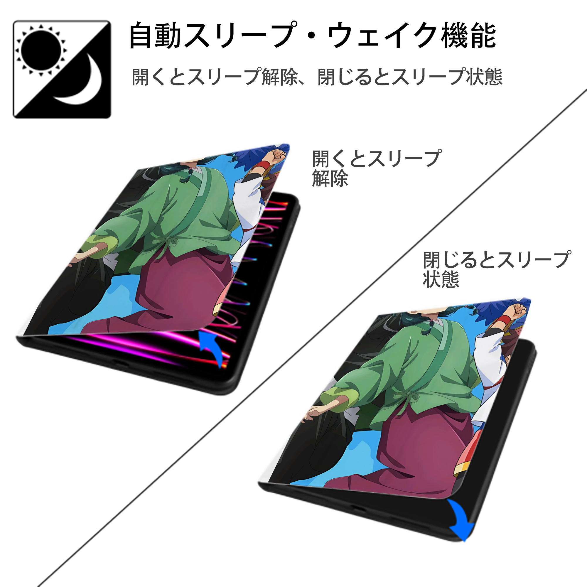 薬屋のひとりごと The Apothecary Diaries IPad ケース ペン収納付き 三つ折りスタンド PUレザー×シリコン 対応機種9.5/10.5/10.9インチ