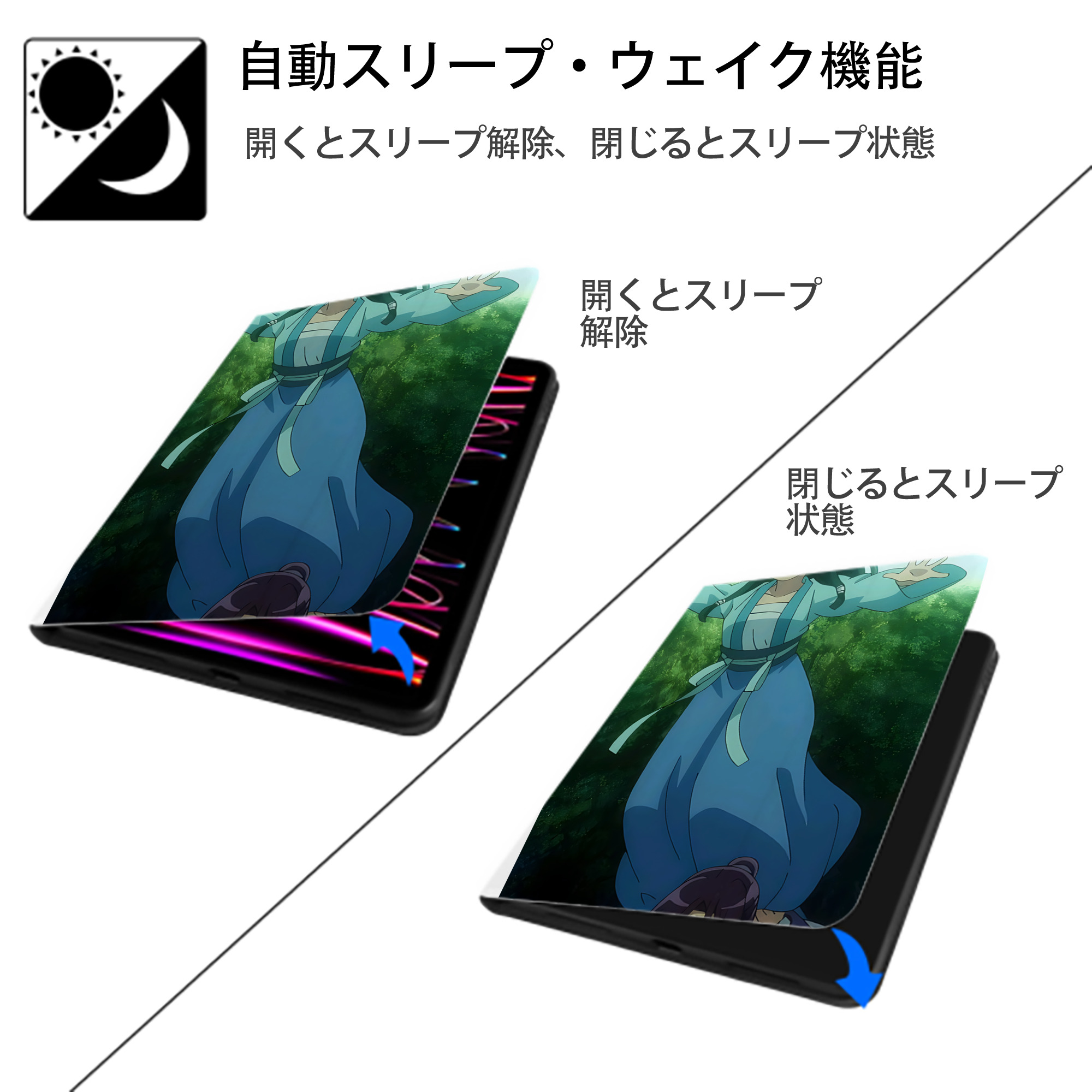 薬屋のひとりごと The Apothecary Diaries IPad ケース ペン収納付き 三つ折りスタンド PUレザー×シリコン 対応機種9.5/10.5/10.9インチ