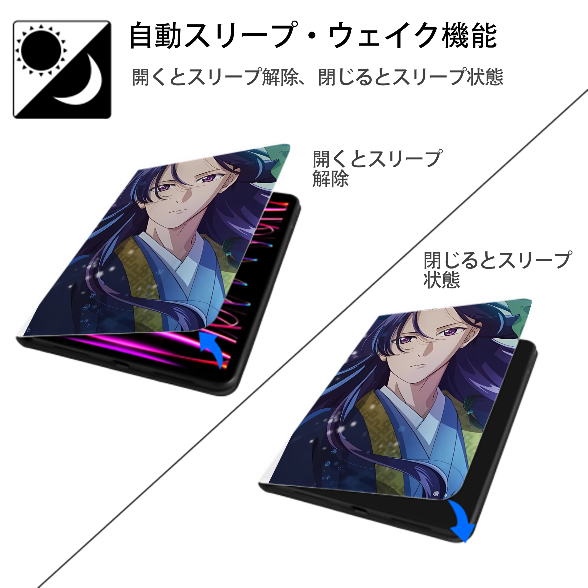 薬屋のひとりごと The Apothecary Diaries IPad ケース ペン収納付き 三つ折りスタンド PUレザー×シリコン 対応機種9.5/10.5/10.9インチ