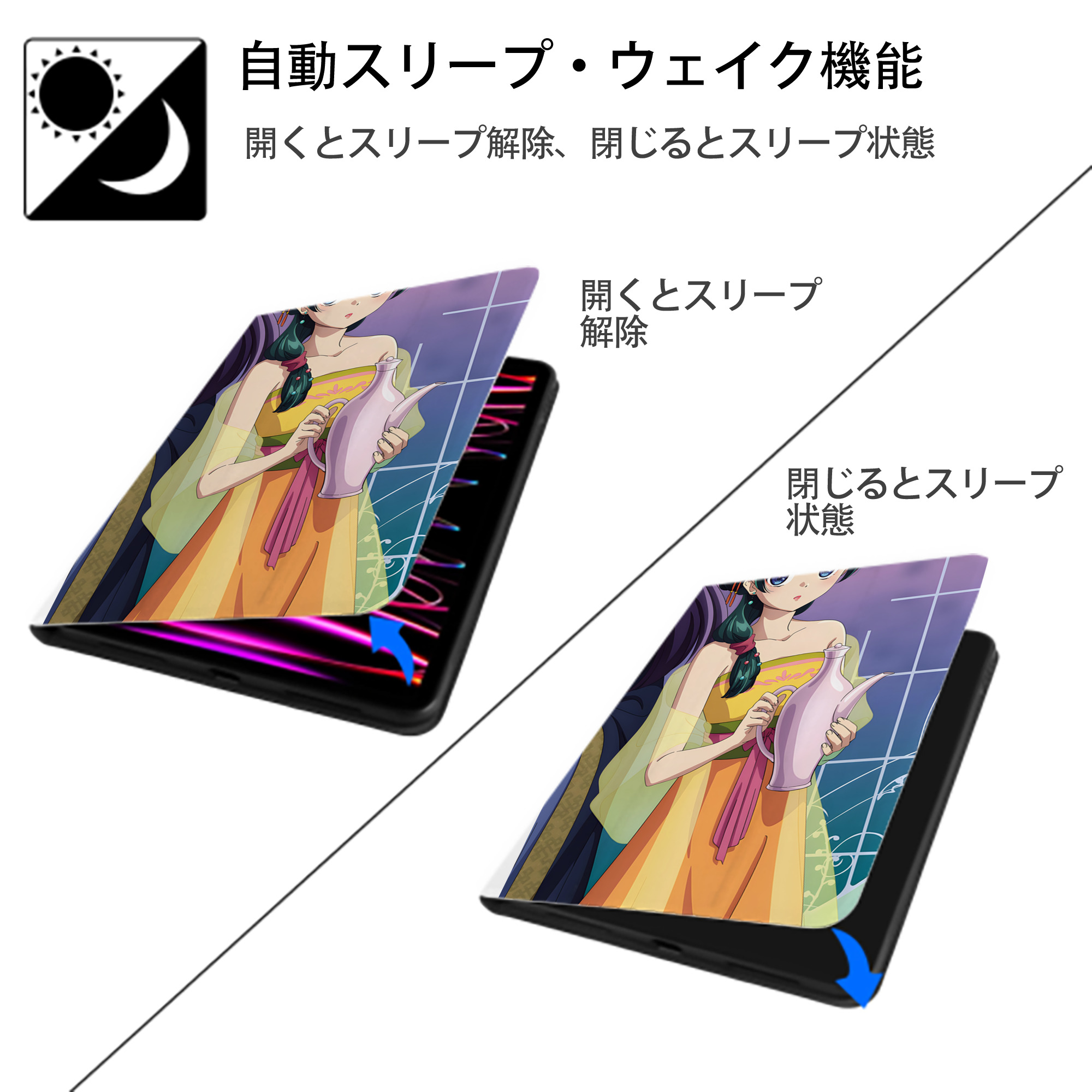 薬屋のひとりごと The Apothecary Diaries IPad ケース ペン収納付き 三つ折りスタンド PUレザー×シリコン 対応機種9.5/10.5/10.9インチ