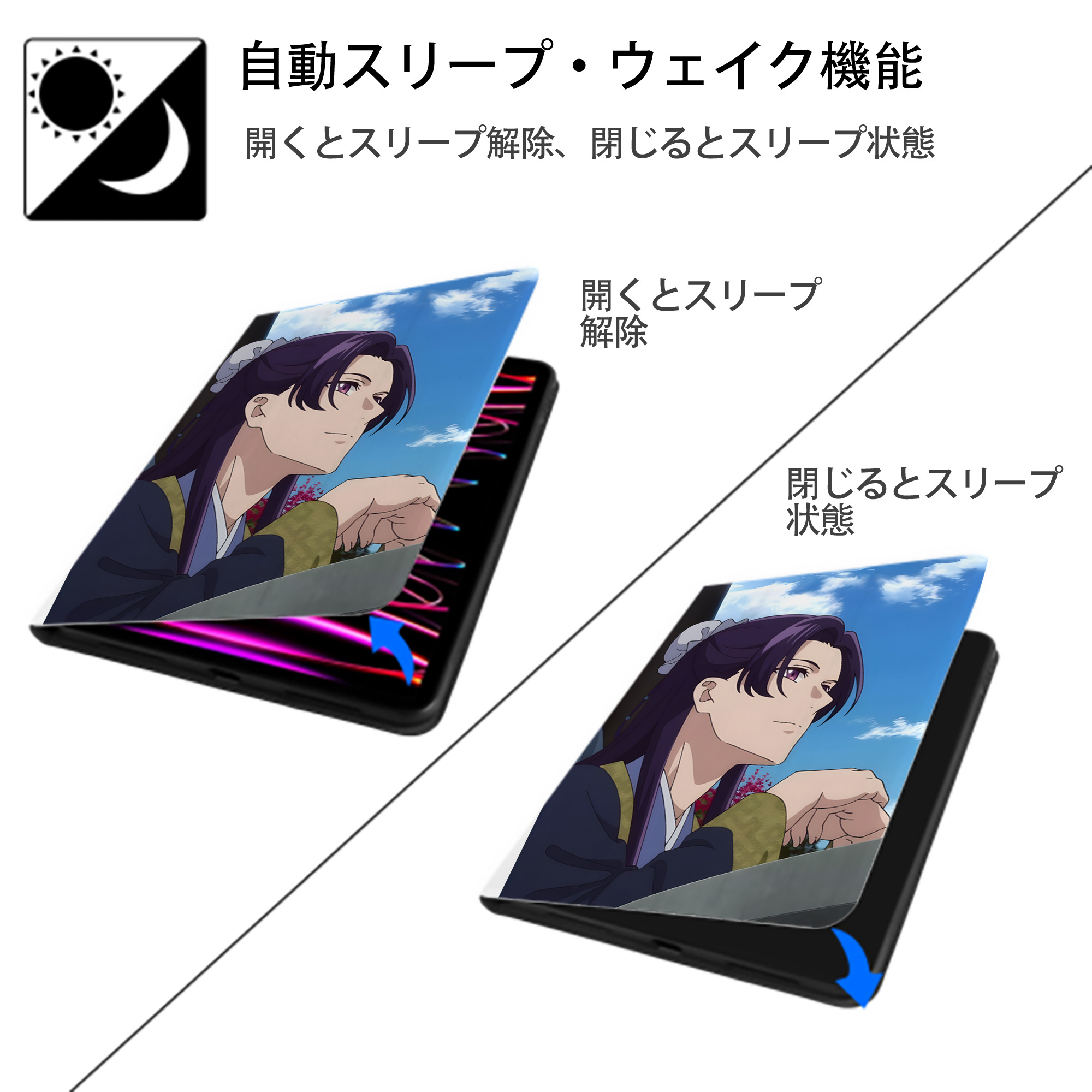 薬屋のひとりごと The Apothecary Diaries IPad ケース ペン収納付き 三つ折りスタンド PUレザー×シリコン 対応機種9.5/10.5/10.9インチ
