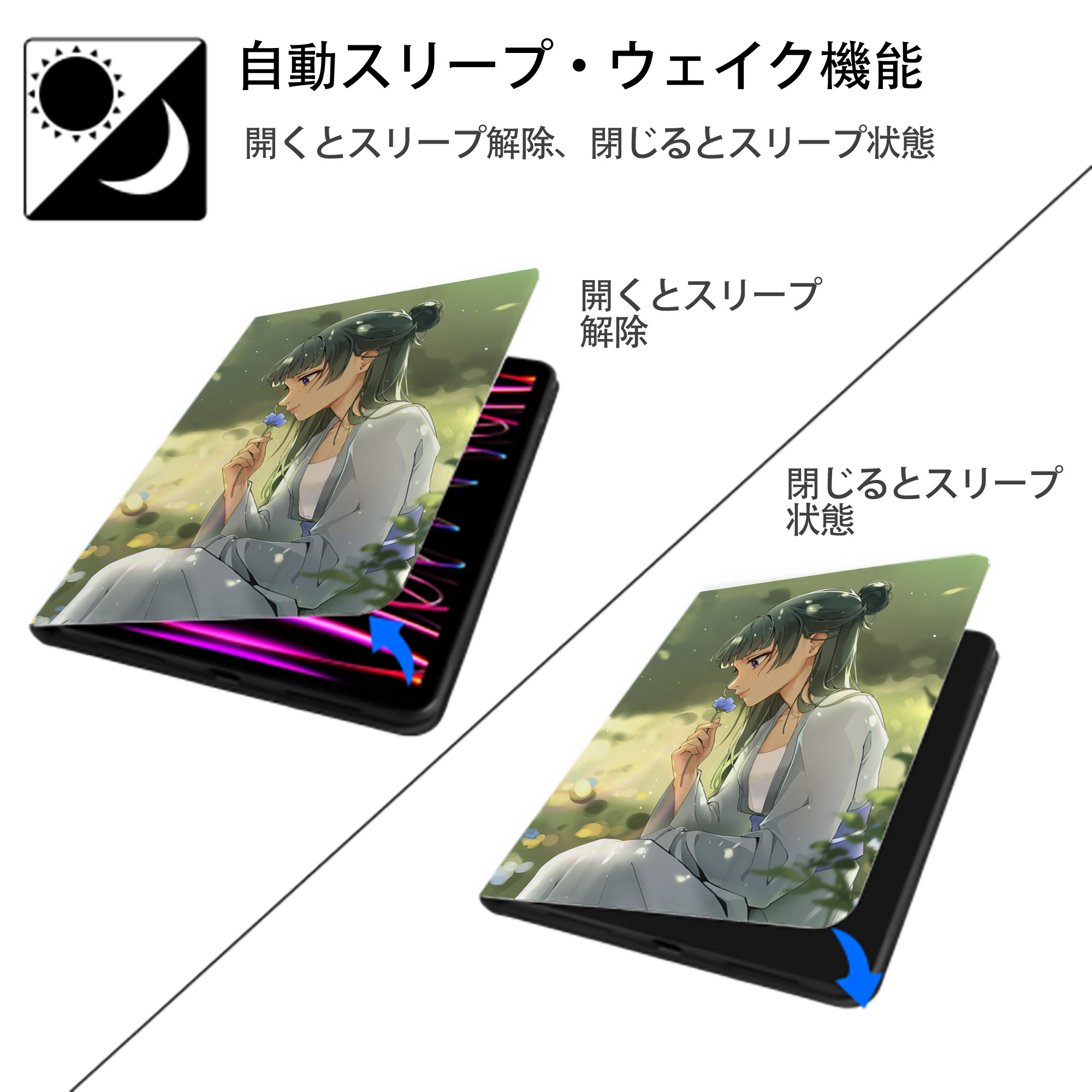 薬屋のひとりごと The Apothecary Diaries IPad ケース ペン収納付き 三つ折りスタンド PUレザー×シリコン 対応機種9.5/10.5/10.9インチ