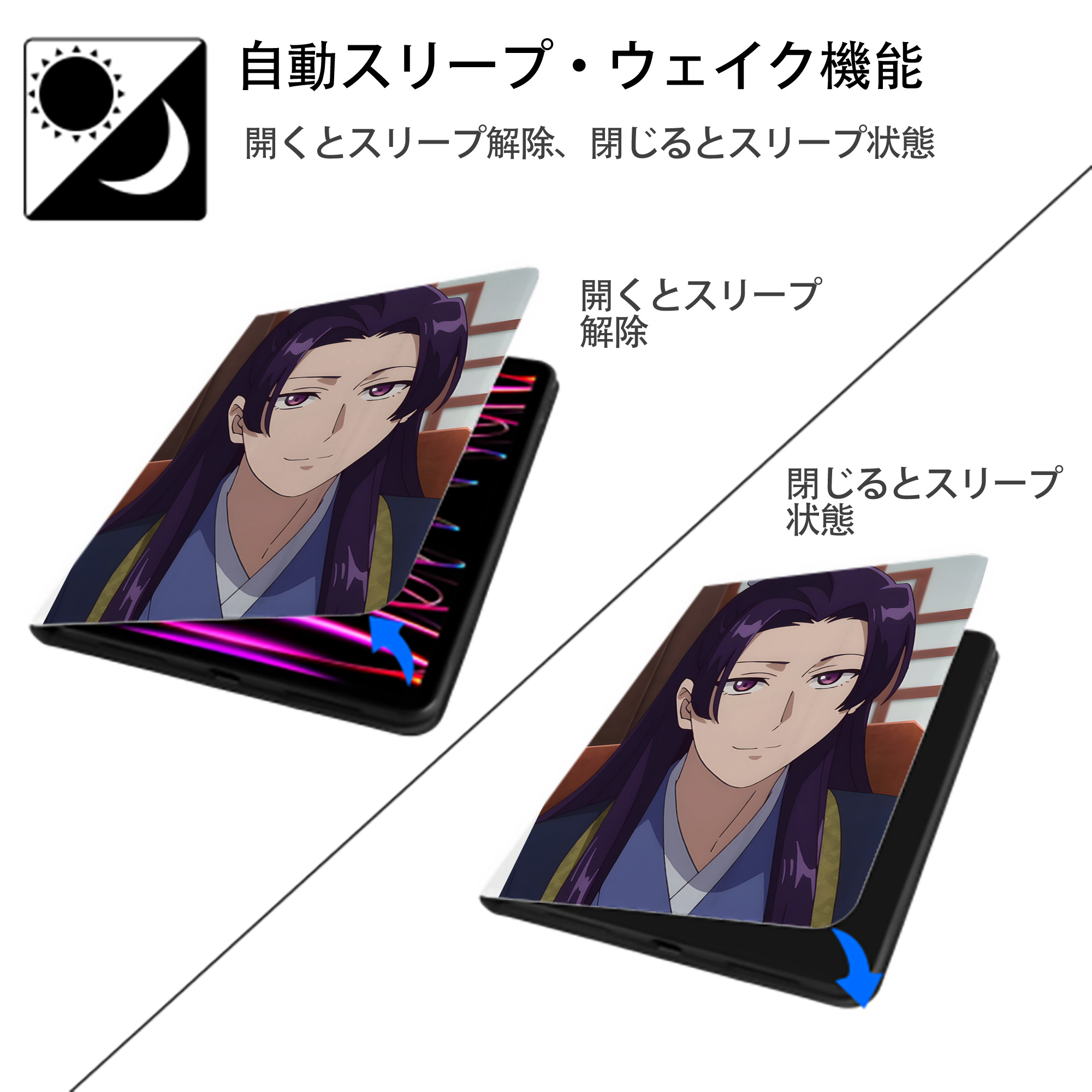 薬屋のひとりごと The Apothecary Diaries IPad ケース ペン収納付き 三つ折りスタンド PUレザー×シリコン 対応機種9.5/10.5/10.9インチ