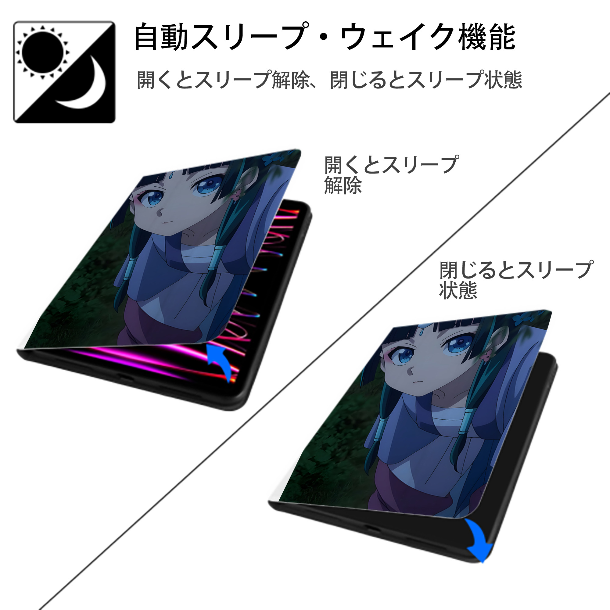 薬屋のひとりごと The Apothecary Diaries IPad ケース ペン収納付き 三つ折りスタンド PUレザー×シリコン 対応機種9.5/10.5/10.9インチ